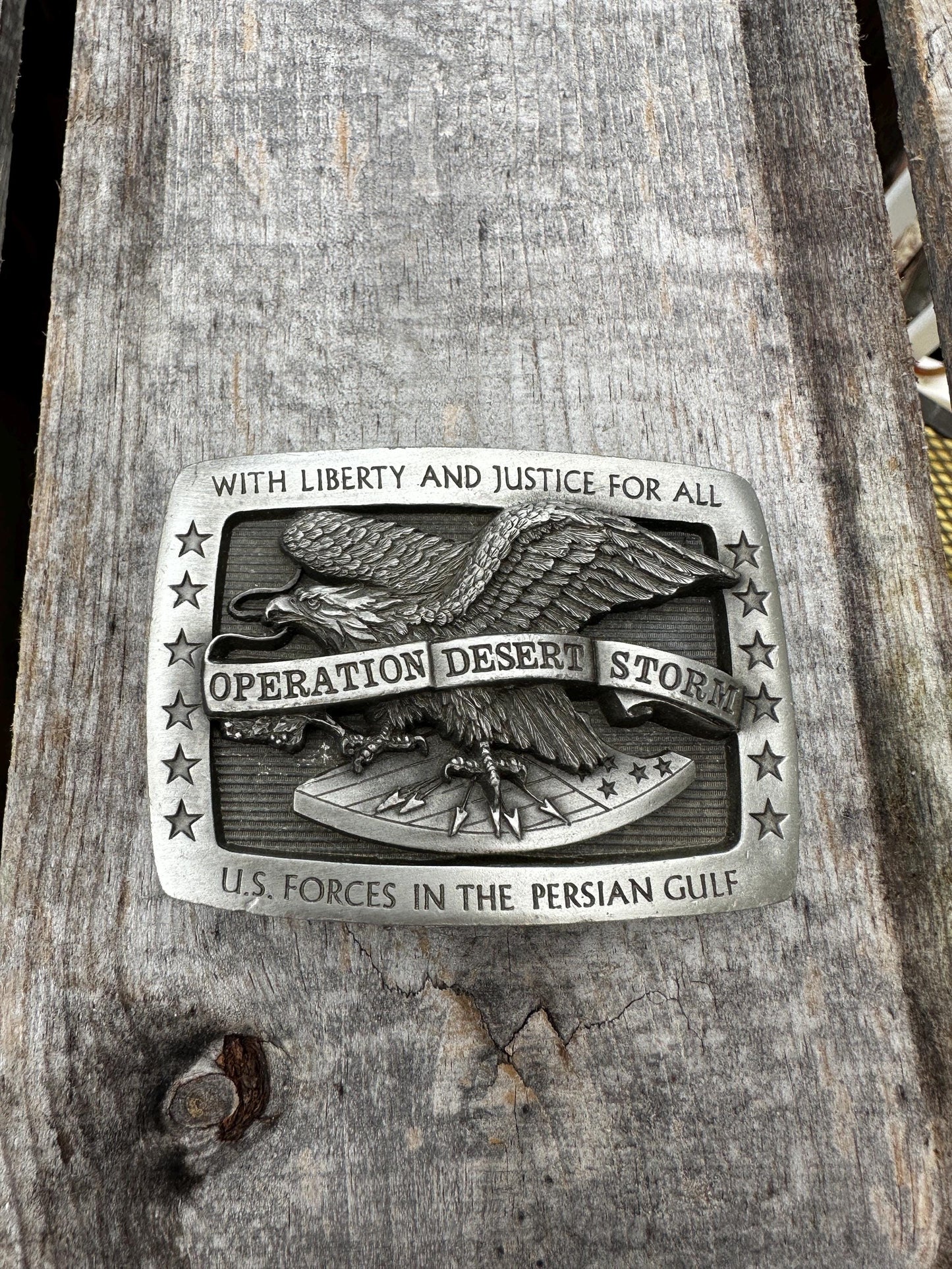 Vtg MCMXC Operation Desert Storm War Eagle Commemorative Belt Buckle