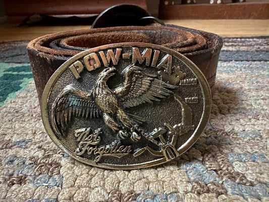 Vintage POW - MIA Not Forgotten 1986 Vietnam Belt Buckle Made in the USA