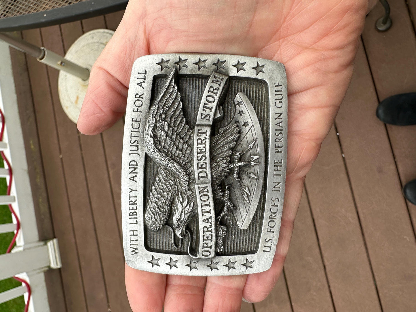 Vtg MCMXC Operation Desert Storm War Eagle Commemorative Belt Buckle