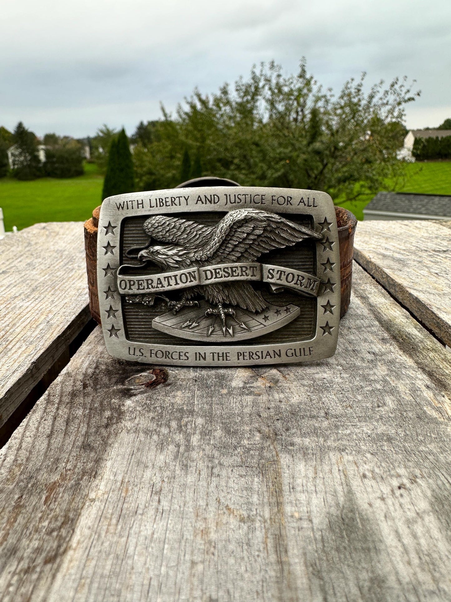 Vtg MCMXC Operation Desert Storm War Eagle Commemorative Belt Buckle