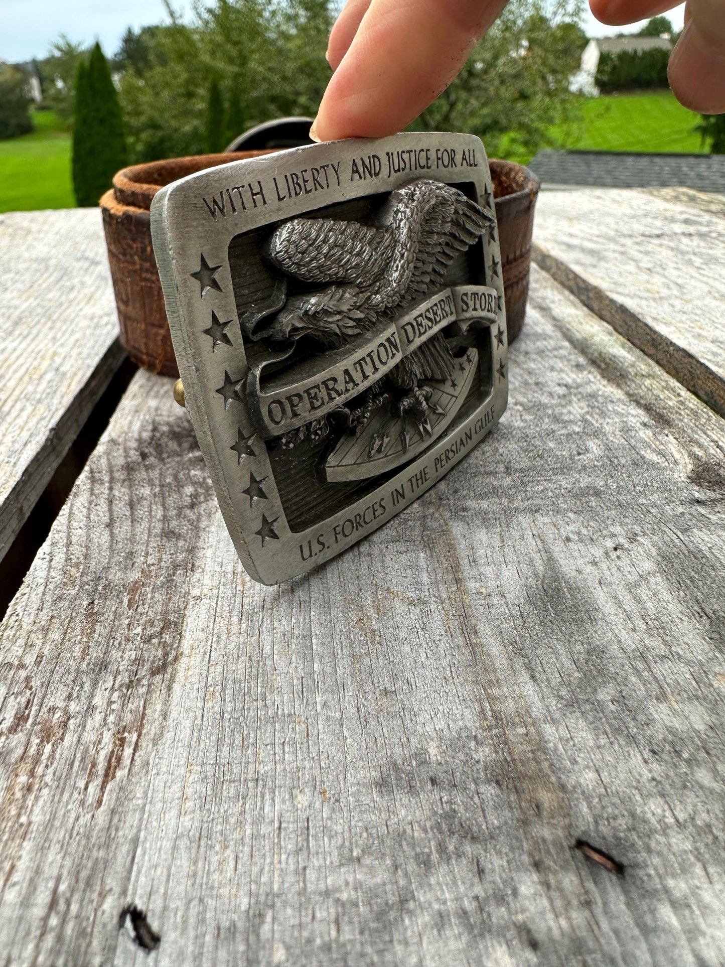 Vtg MCMXC Operation Desert Storm War Eagle Commemorative Belt Buckle