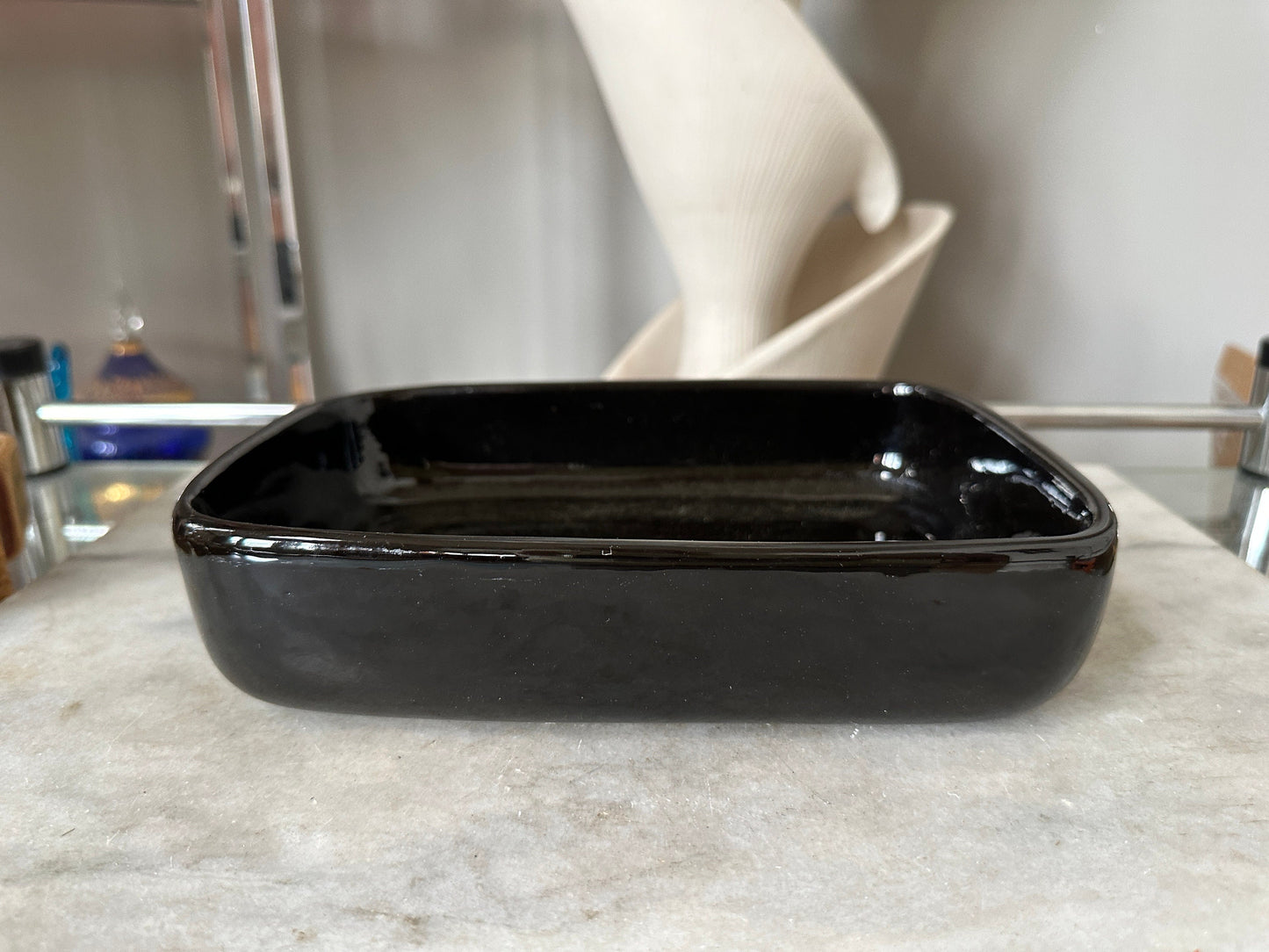 Vintage Haeger Glossy Black Ebony Glaze Planter Succulents Plants Flowers Herbs