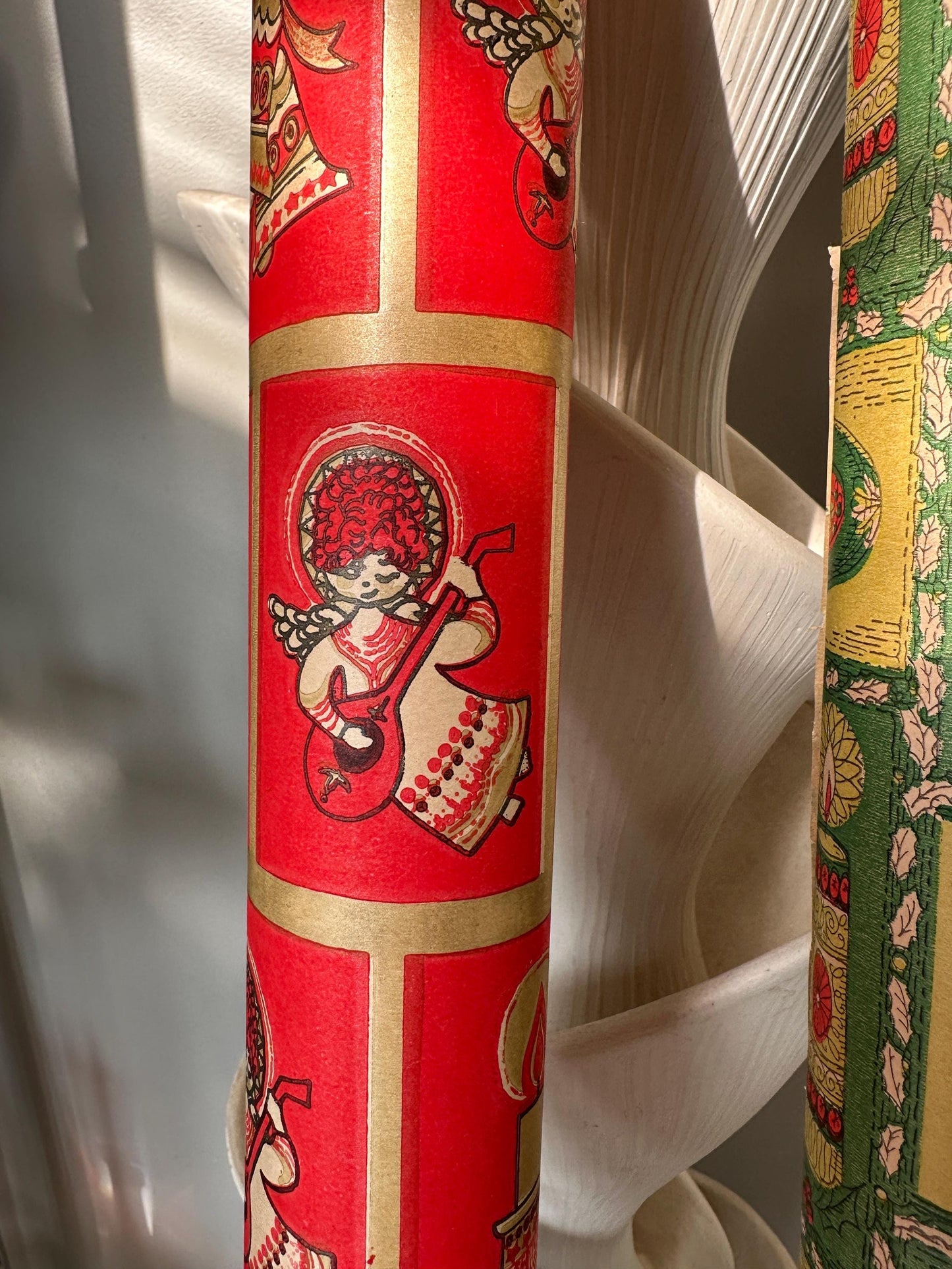 Vintage Christmas Wrapping Paper Rolls: MCM Angel, Candle, Ornament Designs