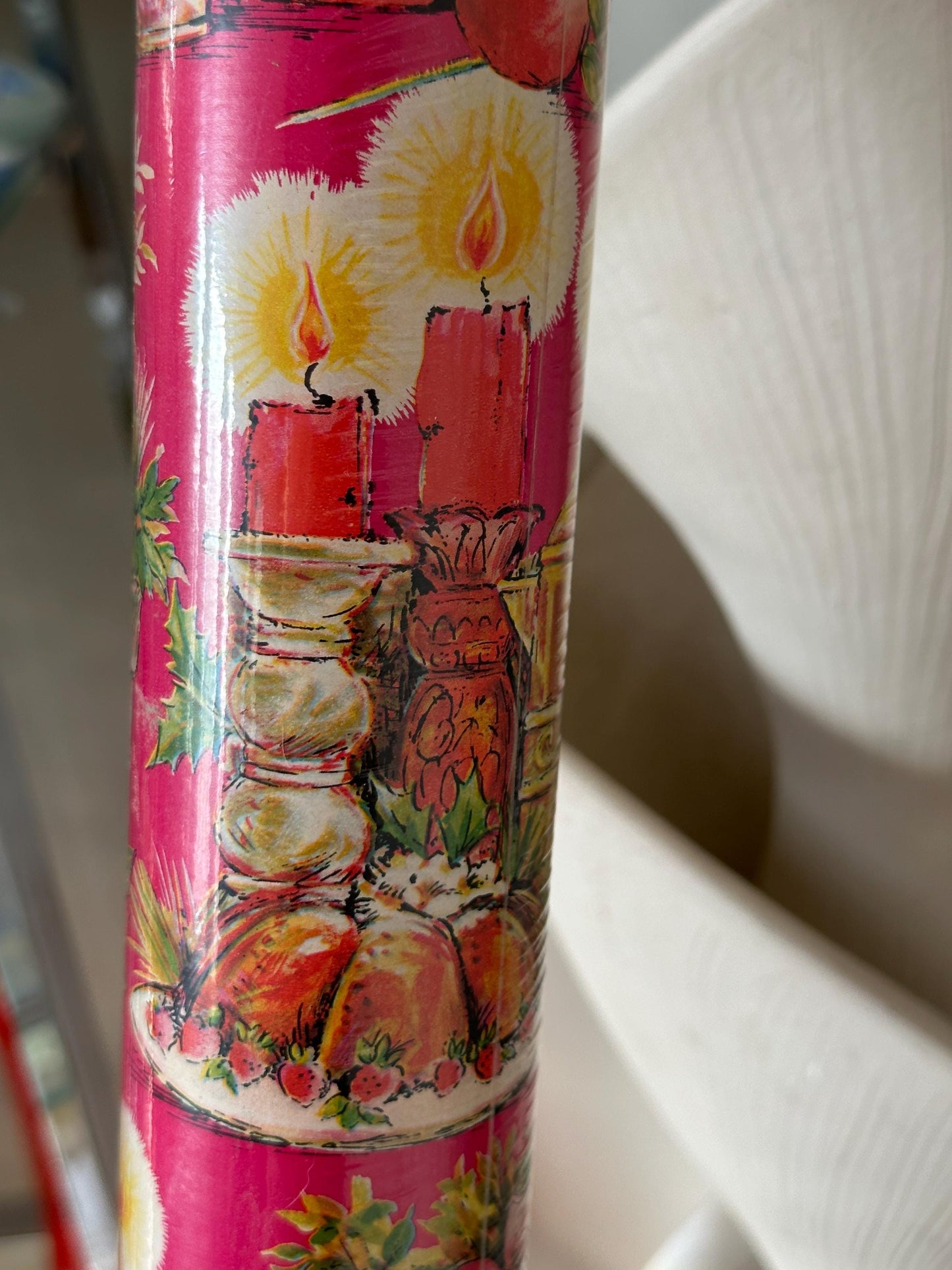 1960s Christmas Gift Wrap Roll Sealed Retro  Candles NOS Vintage Christmas, Red | Kmart Retro Wallpaper