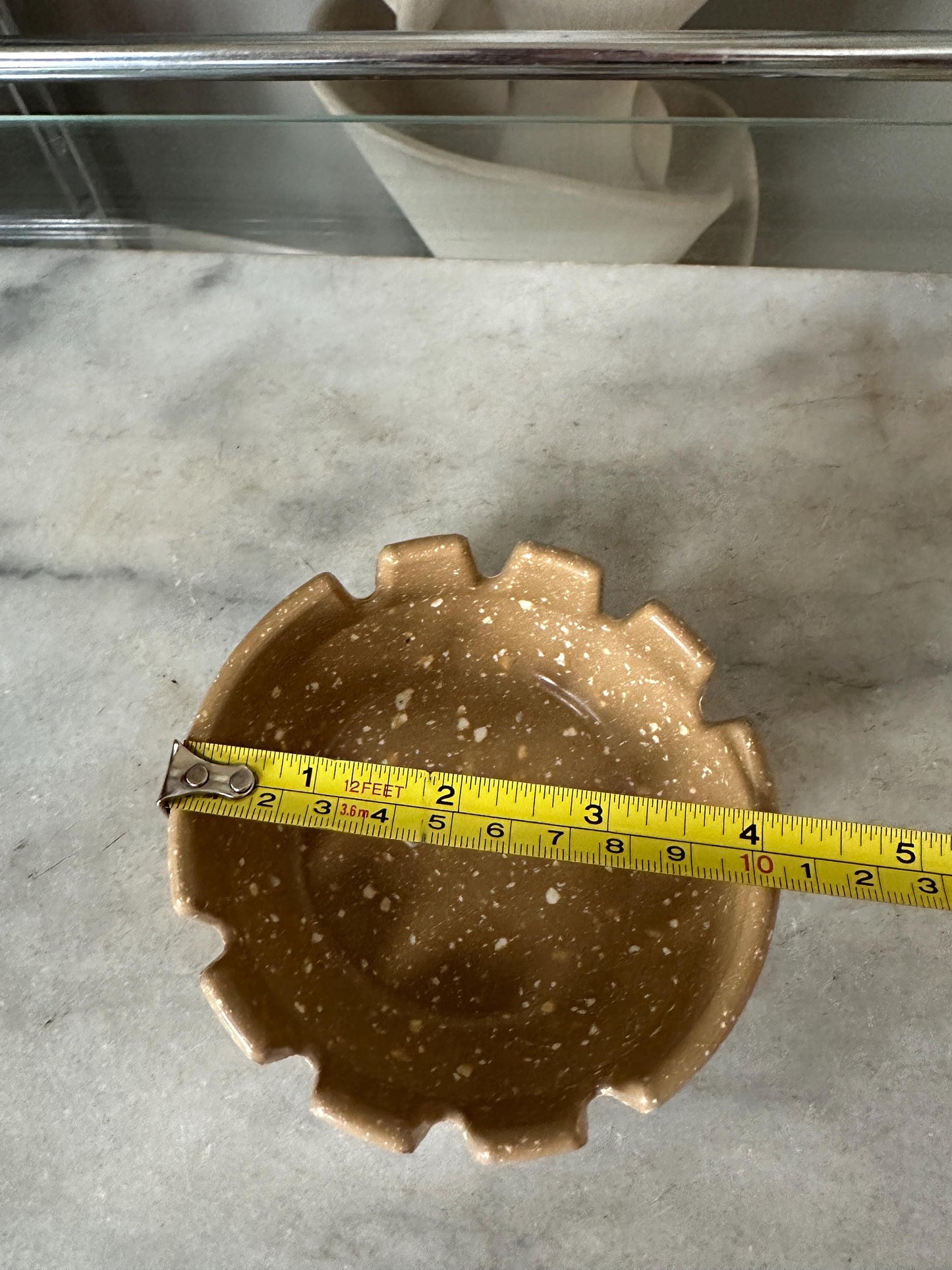 Vintage Synthetic Plastics Co. Tan / Brown White Speckled Confetti Ashtray Newark NJ