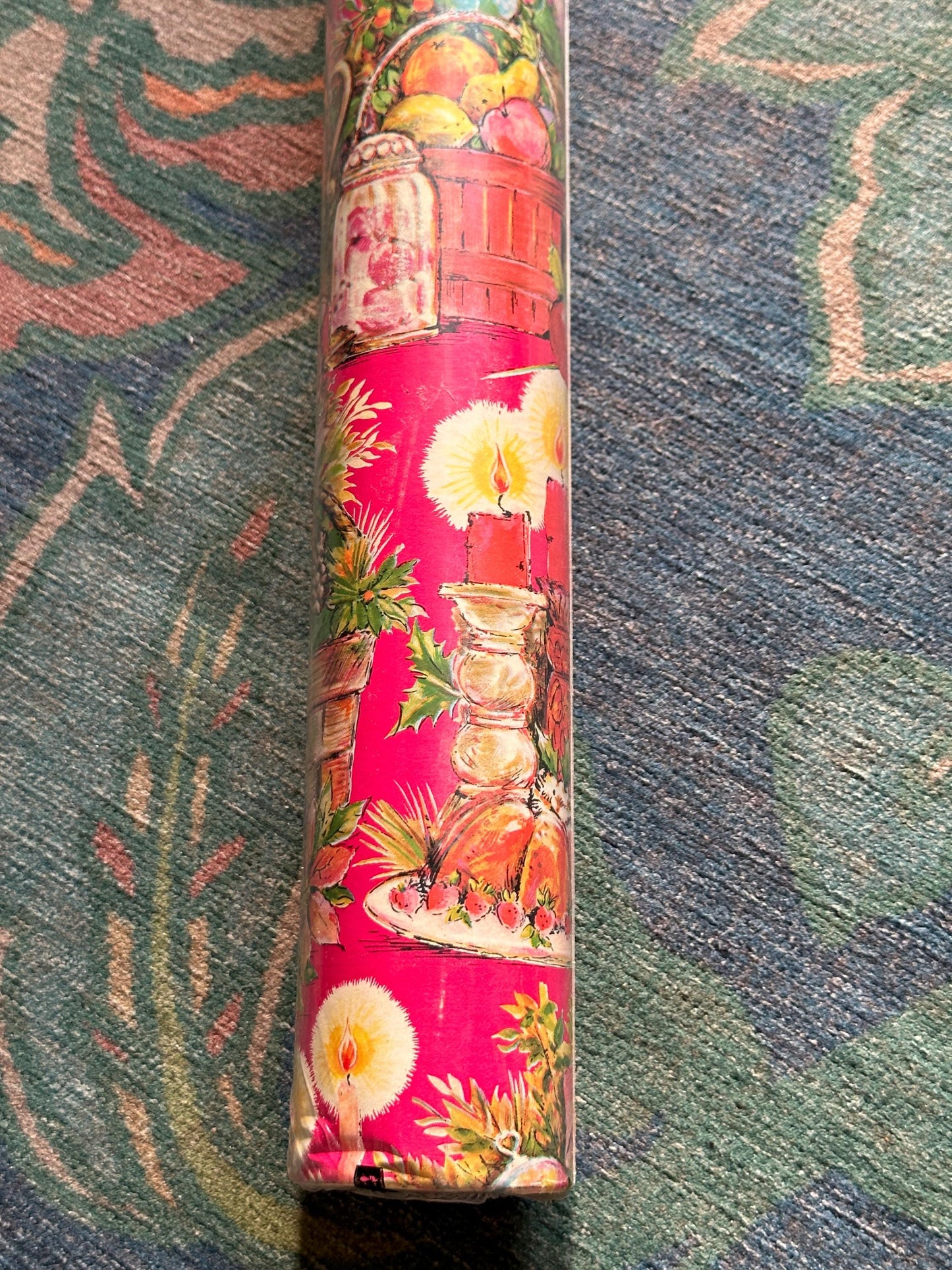 1960s Christmas Gift Wrap Roll Sealed Retro  Candles NOS Vintage Christmas, Red | Kmart Retro Wallpaper