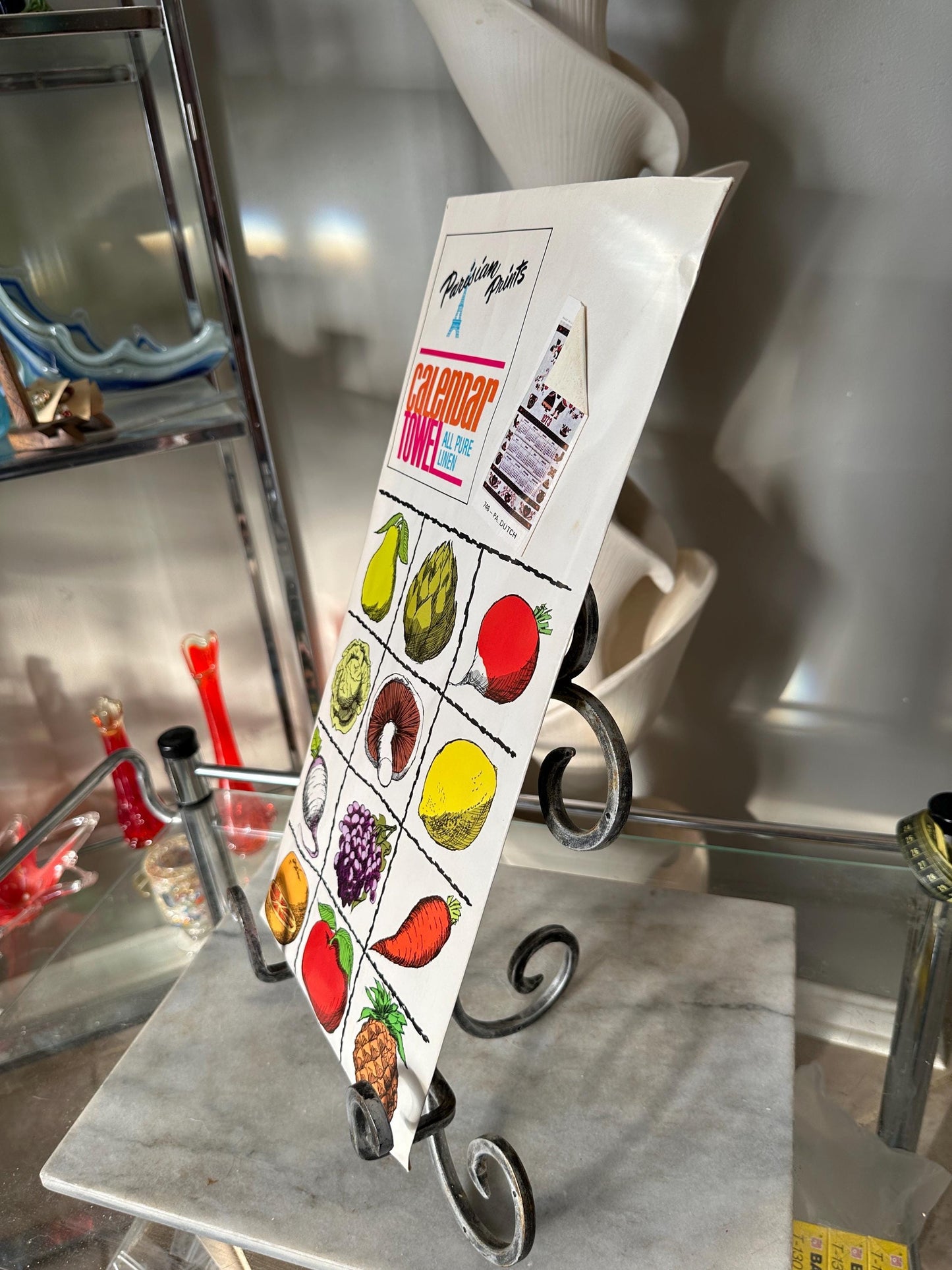 1973 Parisian Prints Linen Kitchen Towel: Vintage Calendar, PA Dutch UNUSED