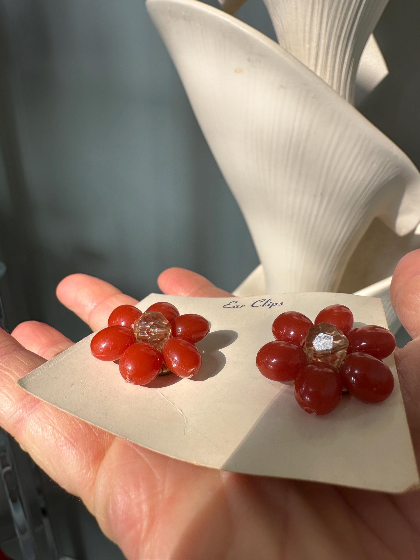 Vintage Orange Bead Cluster Clip On Earrings: West Germany Costume Jewelry
