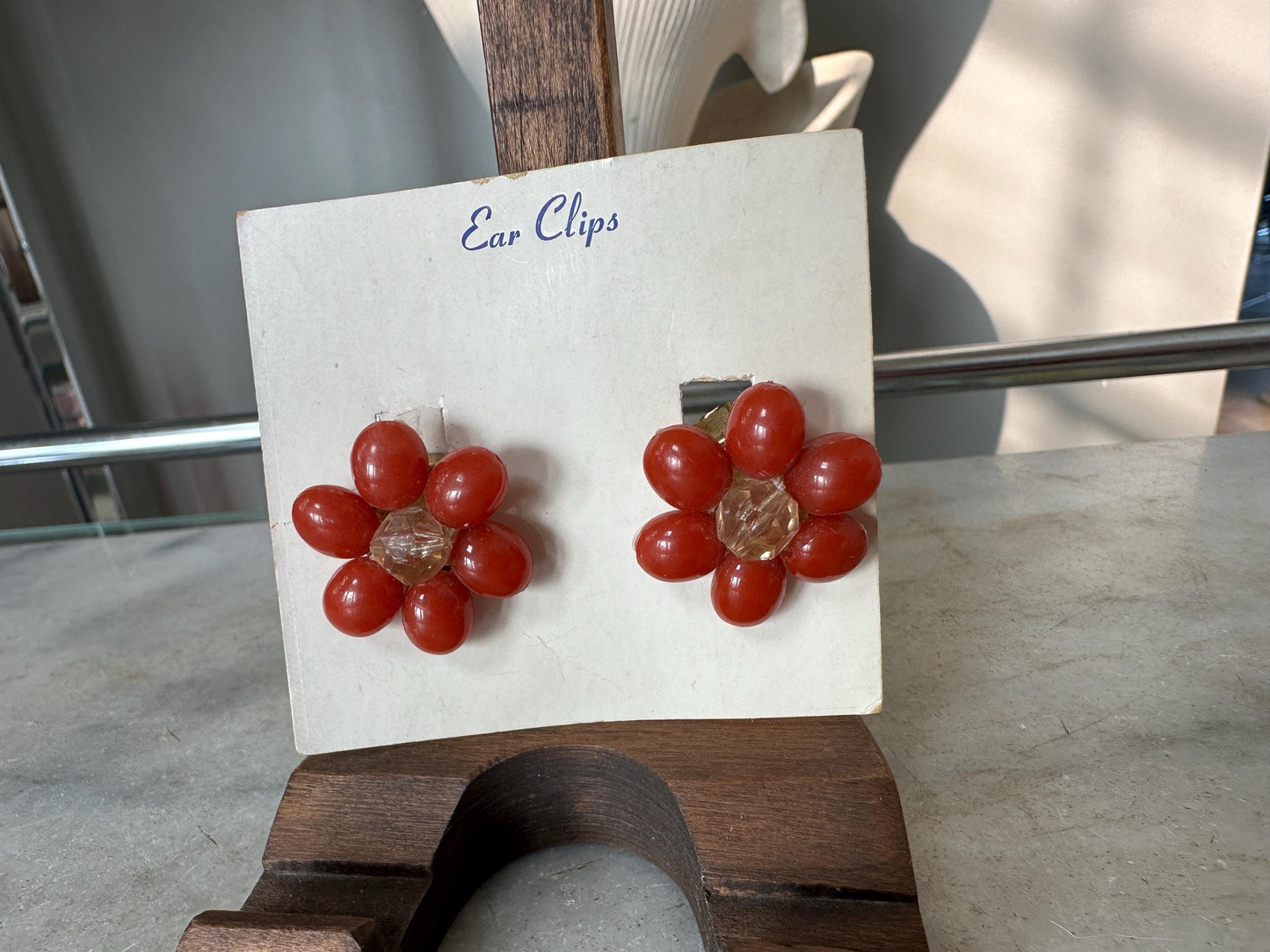 Vintage Orange Bead Cluster Clip On Earrings: West Germany Costume Jewelry