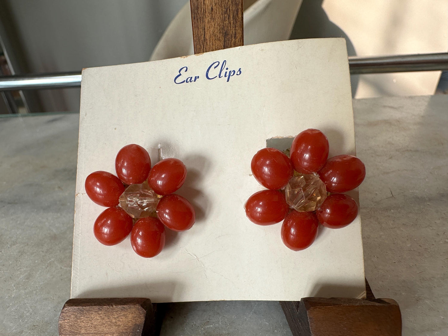 Vintage Orange Bead Cluster Clip On Earrings: West Germany Costume Jewelry