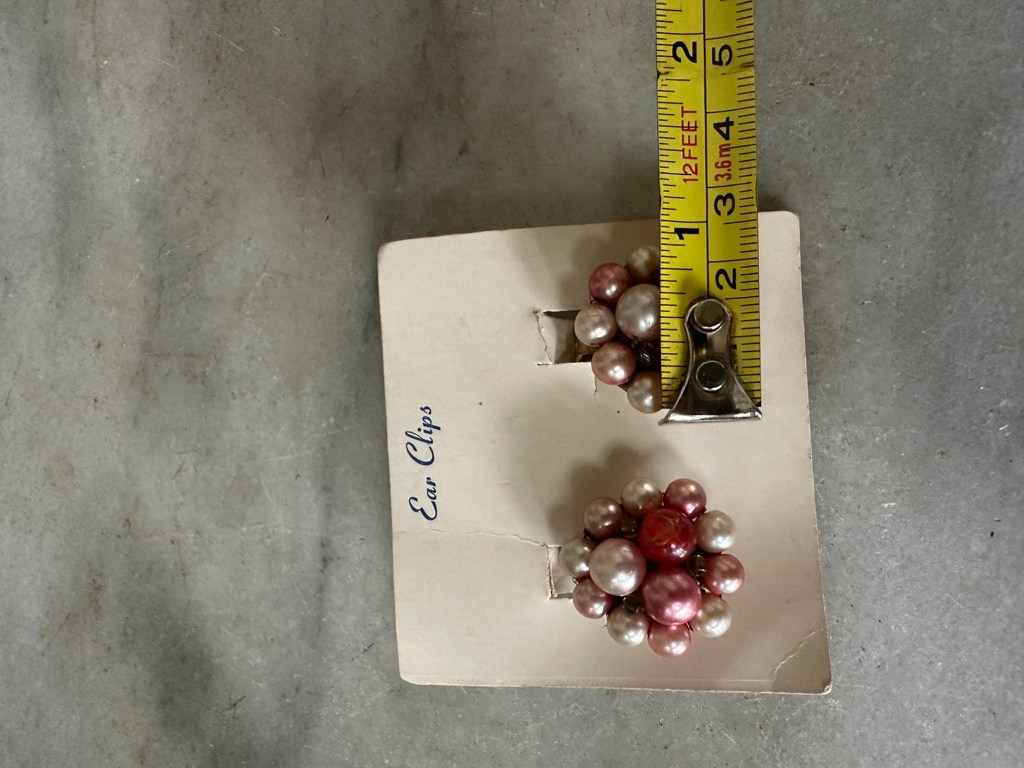 Vintage Japan Bead Cluster Clip On Earrings: Pink & Pearl Costume Jewelry
