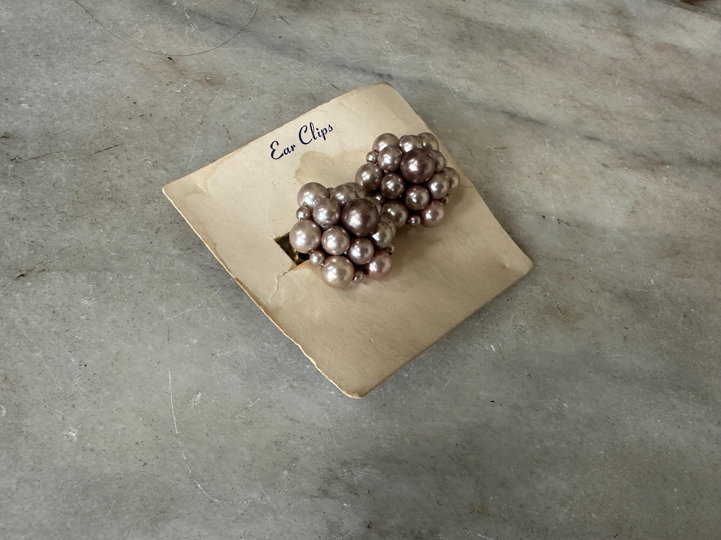 Vintage Japan Bead Cluster Clip On Earrings: Silver Tone Costume Jewelry