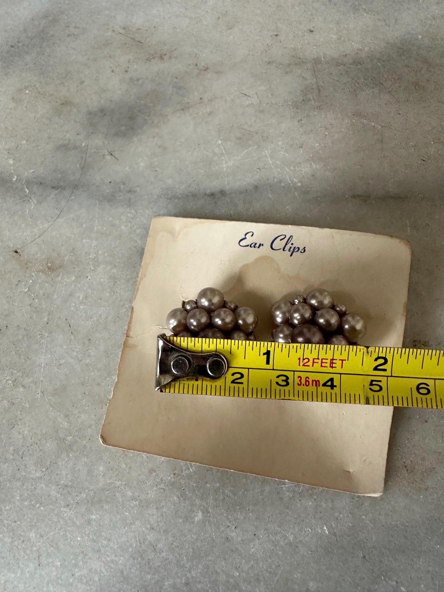 Vintage Japan Bead Cluster Clip On Earrings: Silver Tone Costume Jewelry