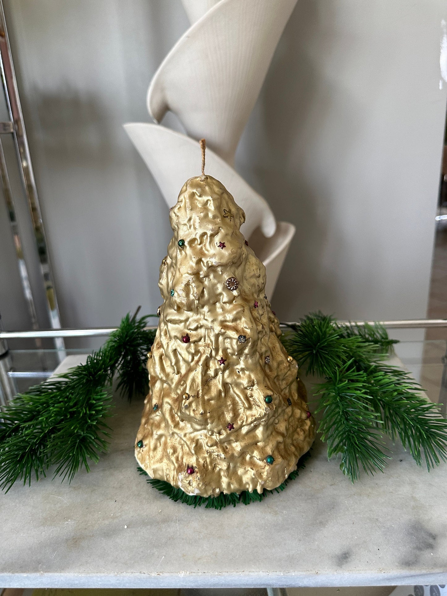 Vintage Large 1950s MCM Penn Wax Works Christmas Tree Holiday Candle ~ 9” H