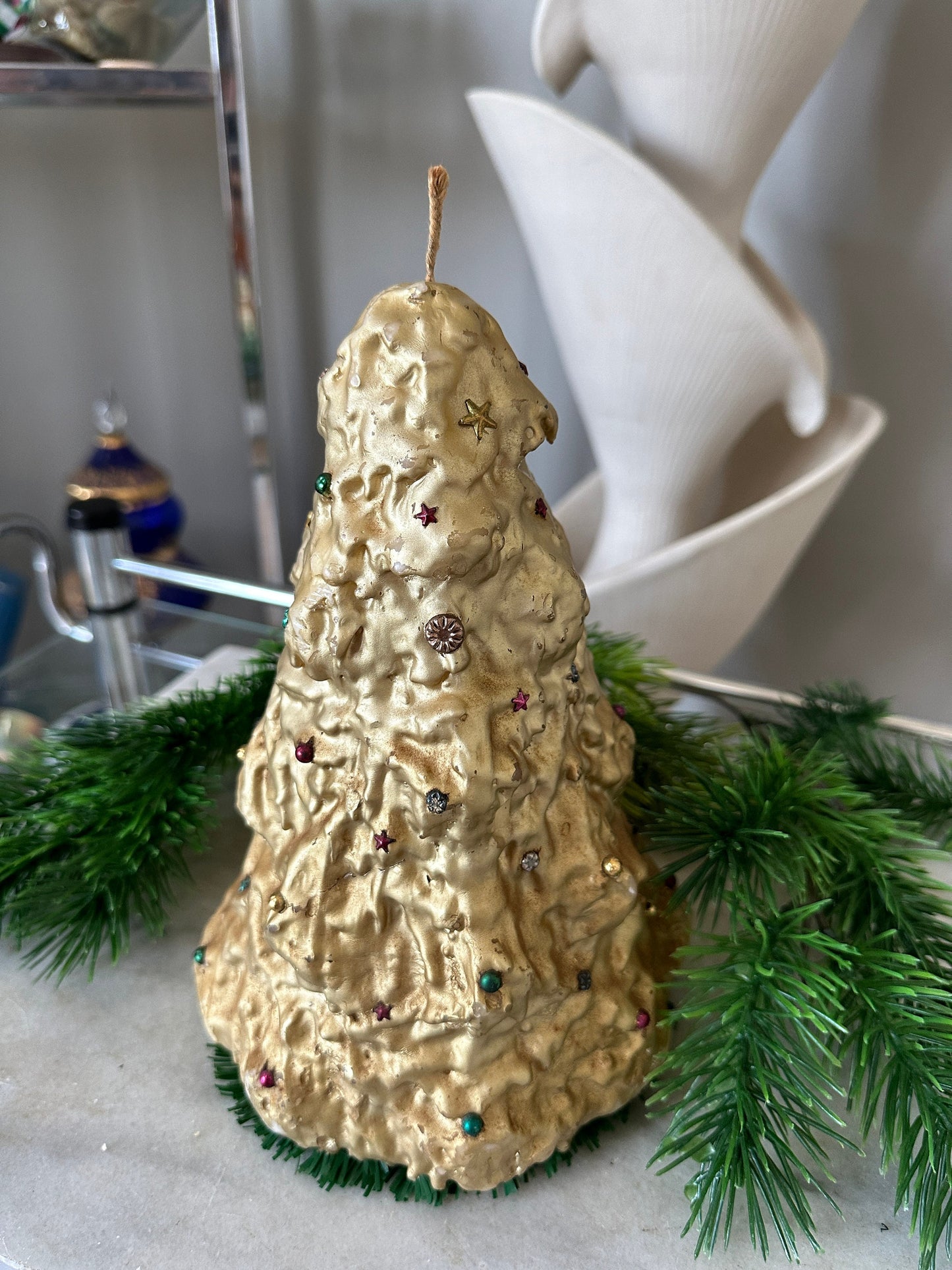 Vintage Large 1950s MCM Penn Wax Works Christmas Tree Holiday Candle ~ 9” H