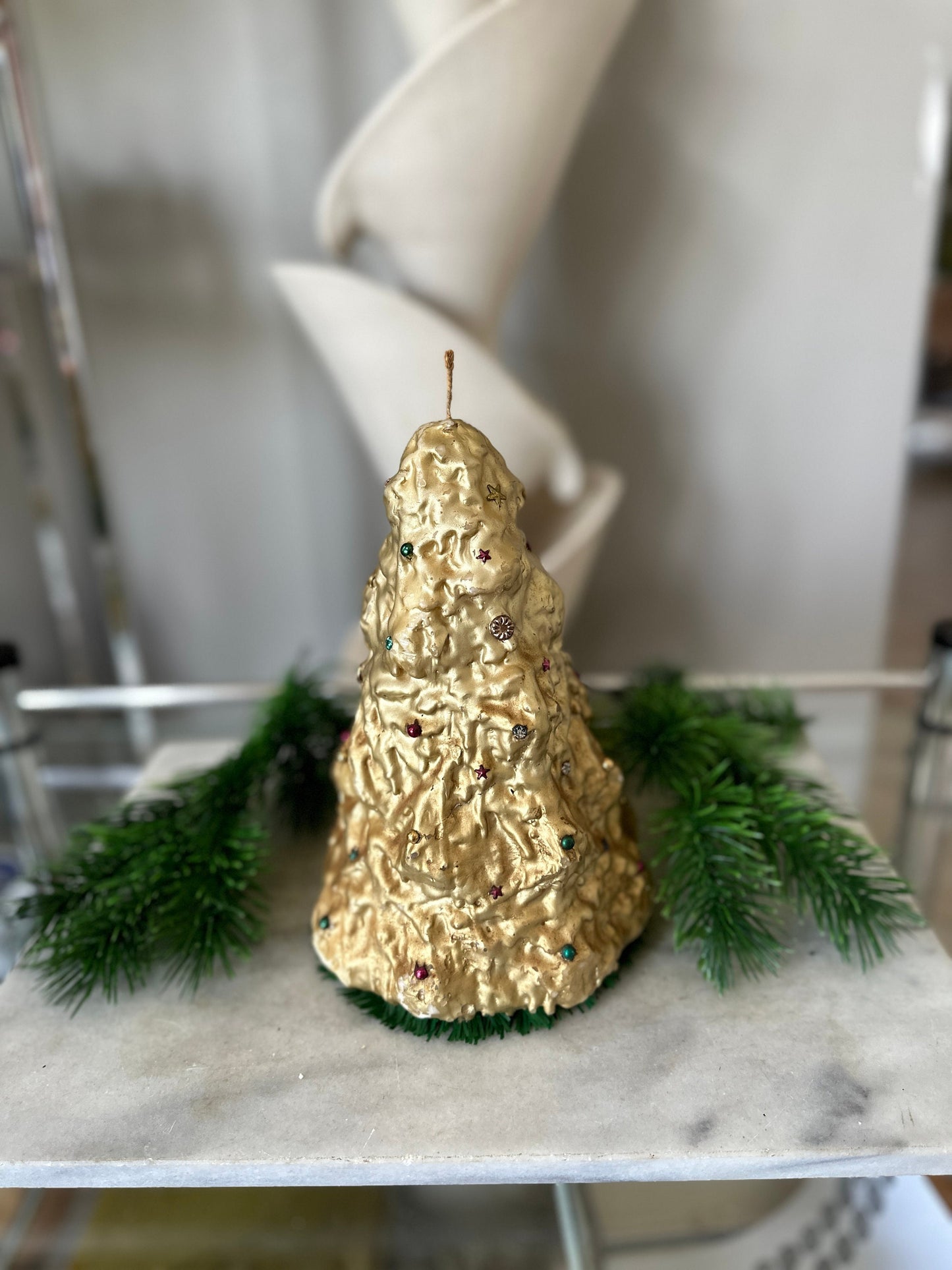 Vintage Large 1950s MCM Penn Wax Works Christmas Tree Holiday Candle ~ 9” H