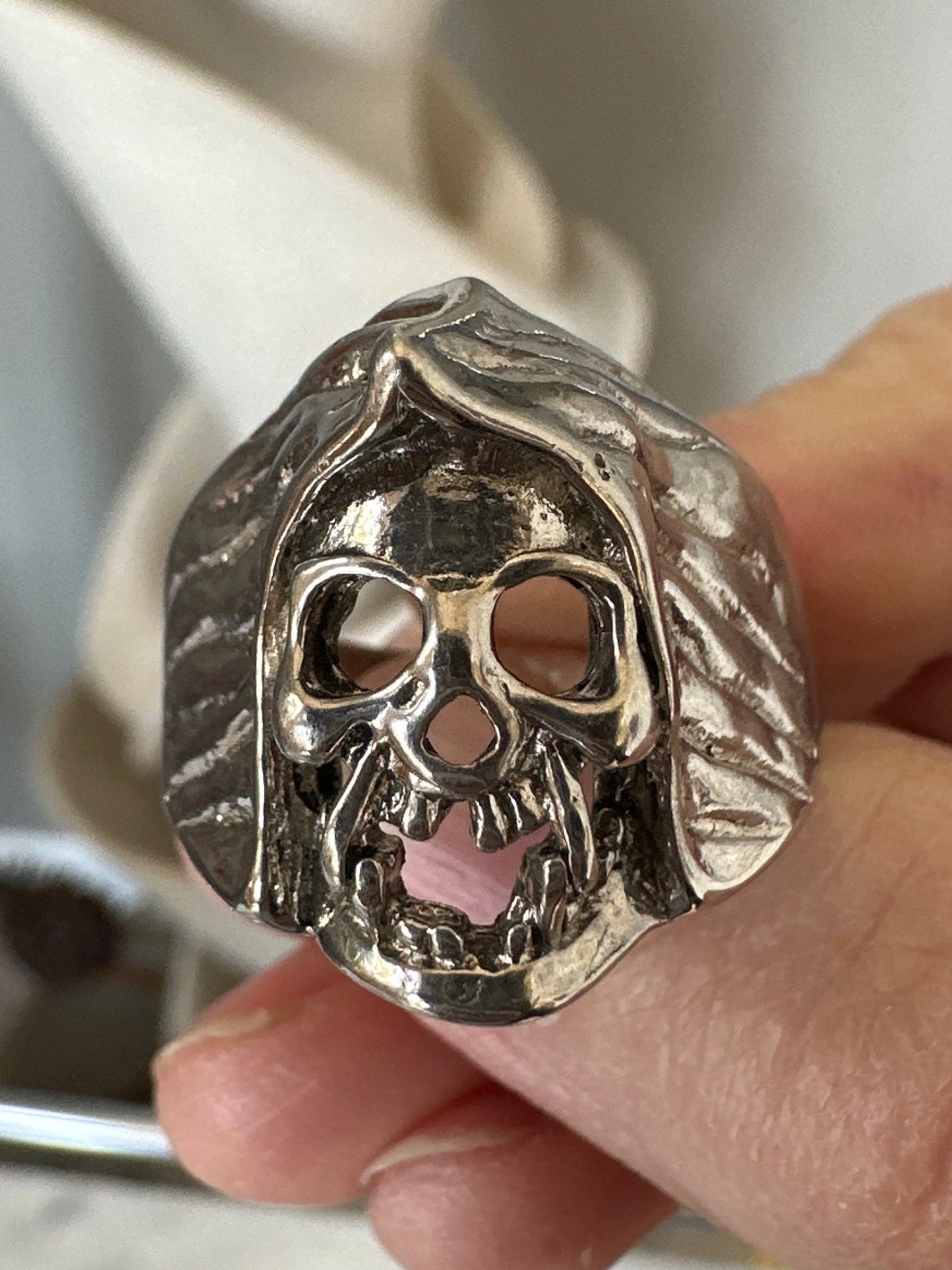 Vampire Skull Ring, stainless steel, biker, goth, metal, viking, pagan, celtic - Size 11 Mens
