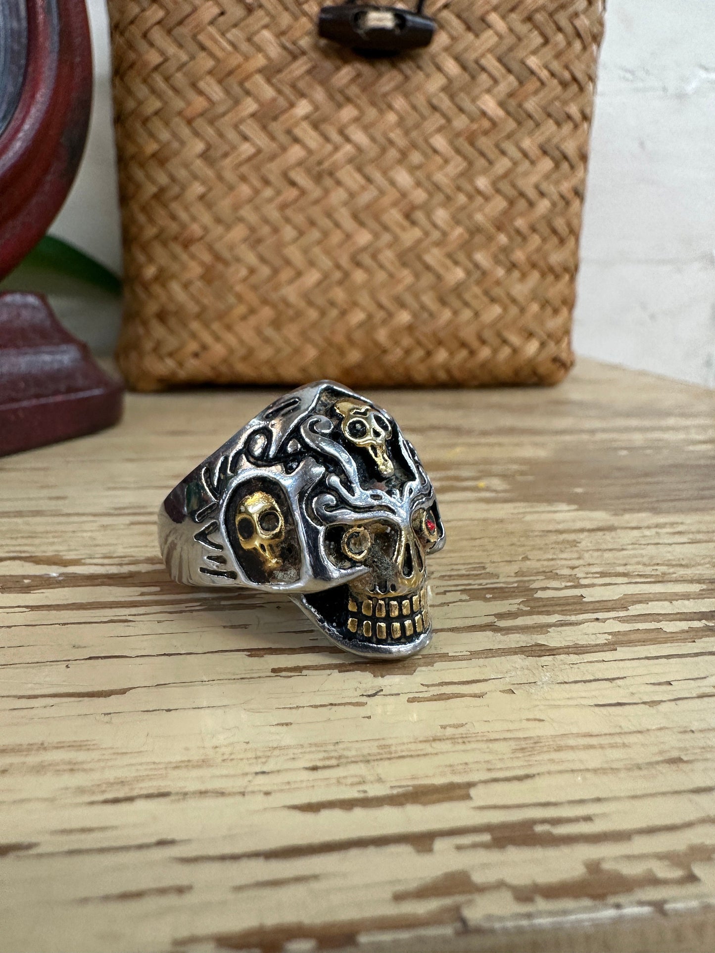 Vampire Skull Ring, stainless steel, biker, goth, metal, viking, pagan, celtic - Sizes 10 Mens