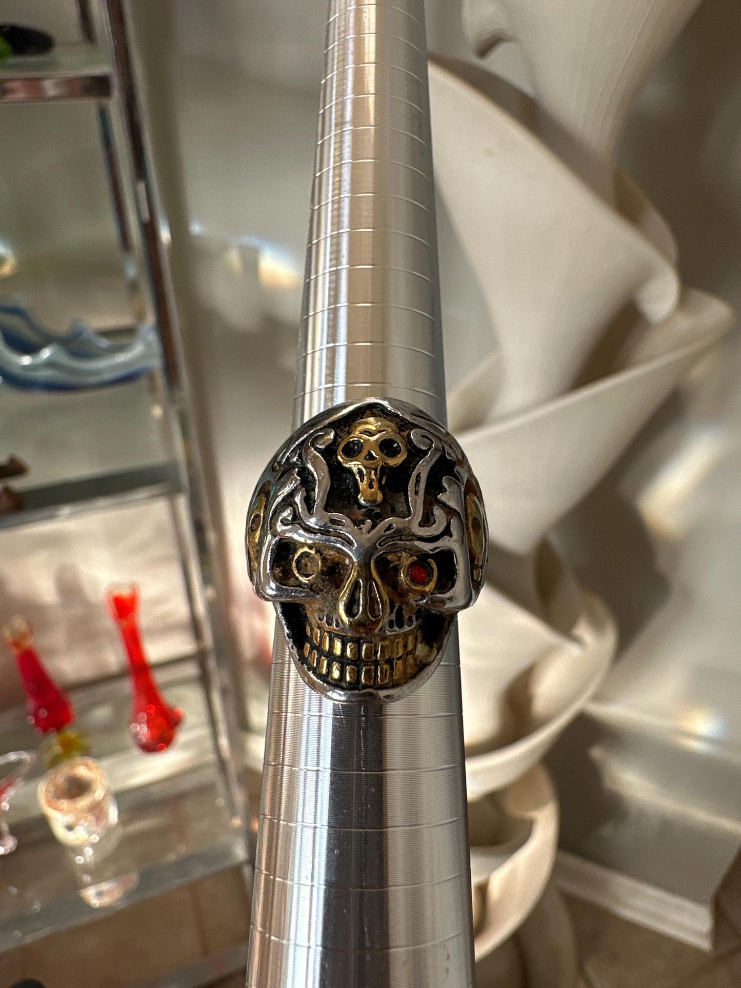 Vampire Skull Ring, stainless steel, biker, goth, metal, viking, pagan, celtic - Sizes 10 Mens