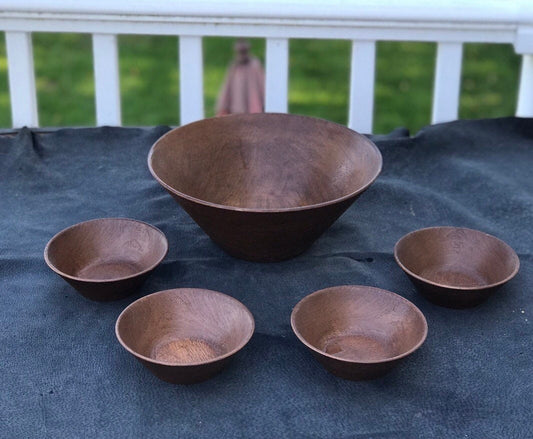 Vintage Faux Wood Melamine Salad Bowl Set - Mid Century Modern Decor