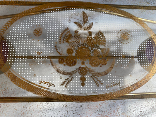 Vintage MCM George Briard Gold Dust & Gold Birds Pyrex Chaffing Dish and Caddy