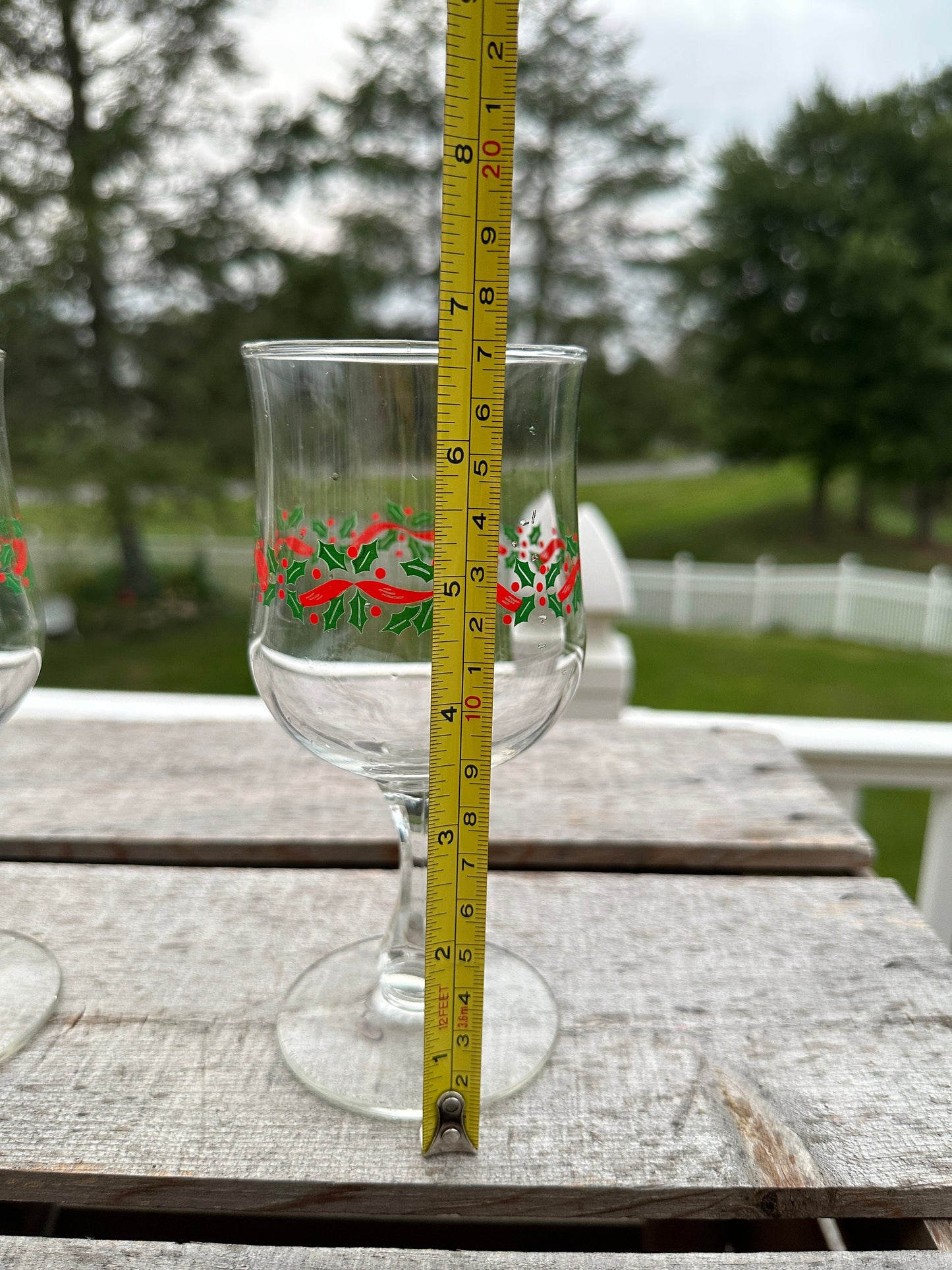 Set of 2 Arby's Christmas Glass; Holly; Red Ribbon; Gold Rimmed; 1990's