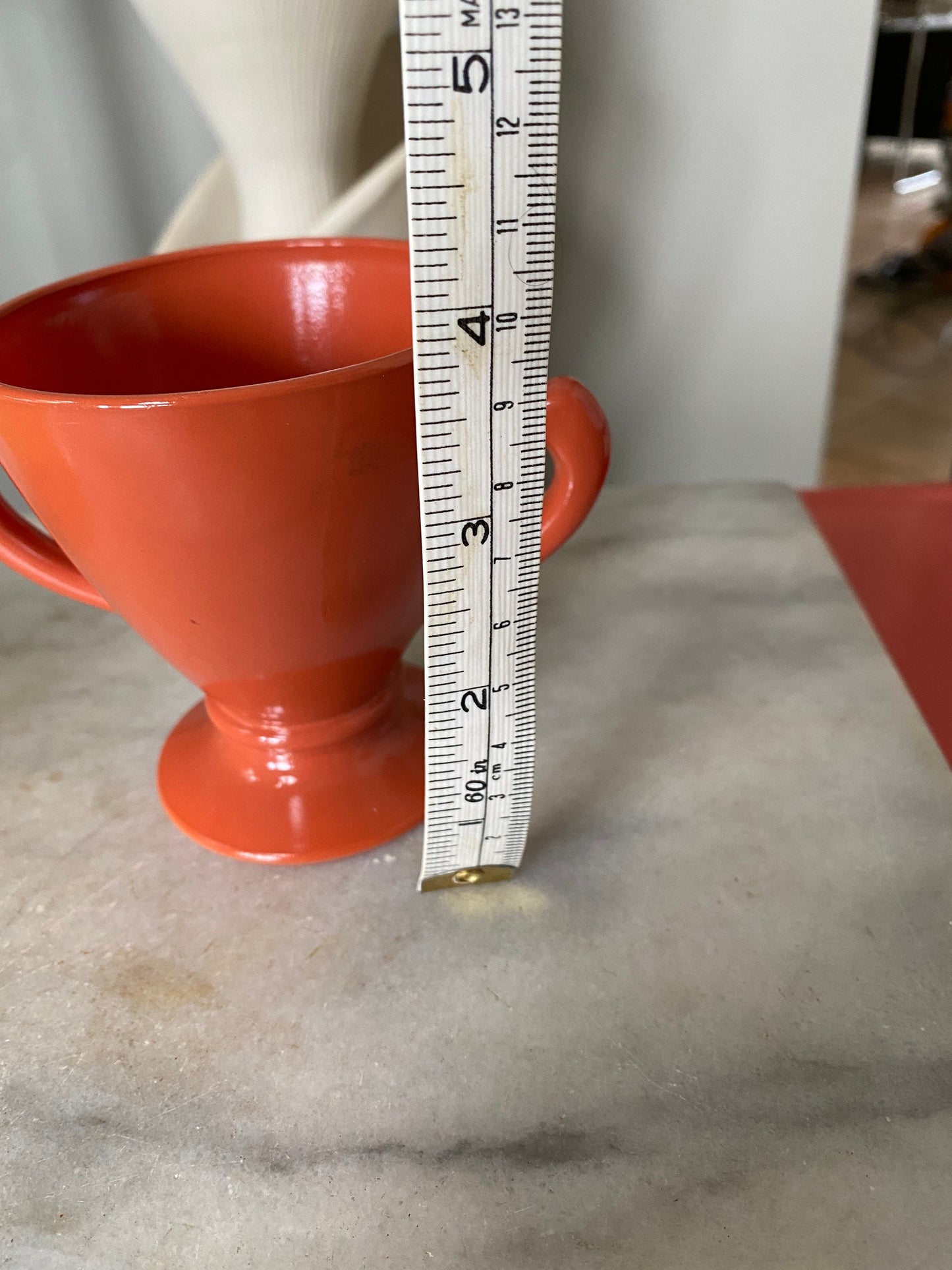 Vintage Moderntone Platonite 1940’s lemon yellow Hazel Atlas Creamer and Burnt Orange Sugwr Bowl
