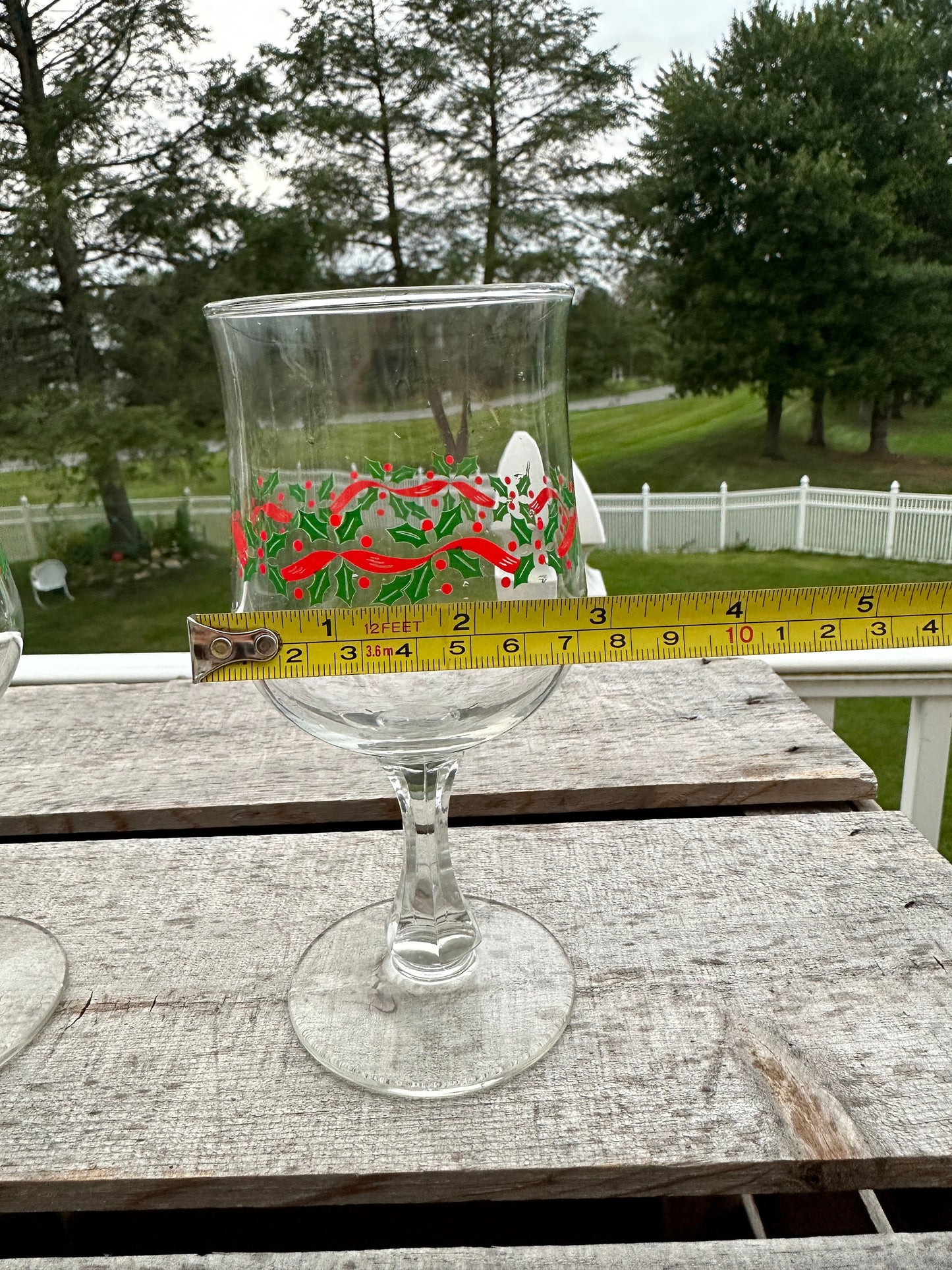 Set of 2 Arby's Christmas Glass; Holly; Red Ribbon; Gold Rimmed; 1990's