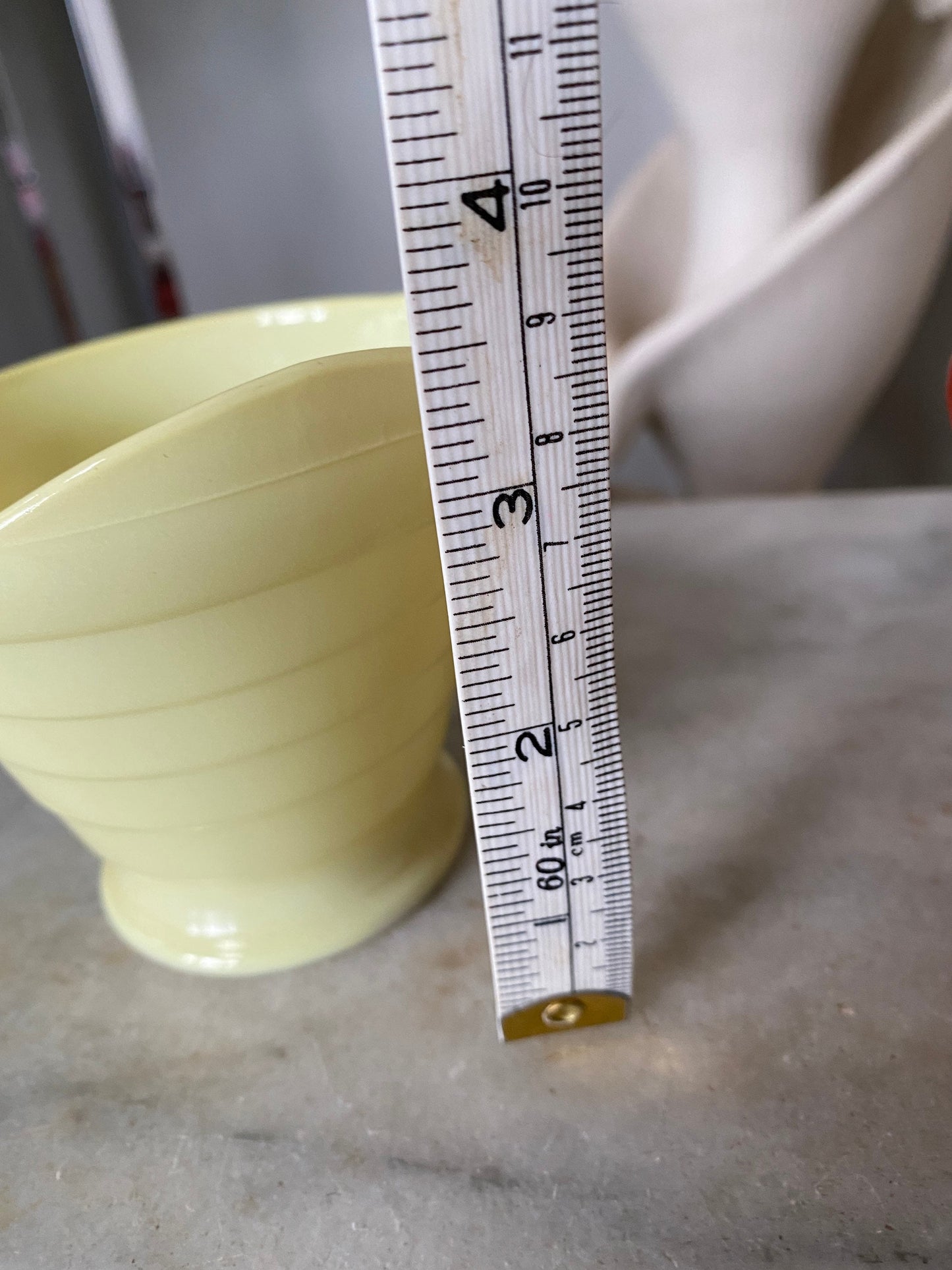 Vintage Moderntone Platonite 1940’s lemon yellow Hazel Atlas Creamer and Burnt Orange Sugwr Bowl