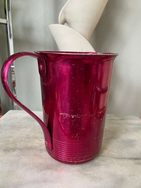 Vintage Pink Anodized Aluminum Pitcher: Mid-Century Modern Fuchsia Decor