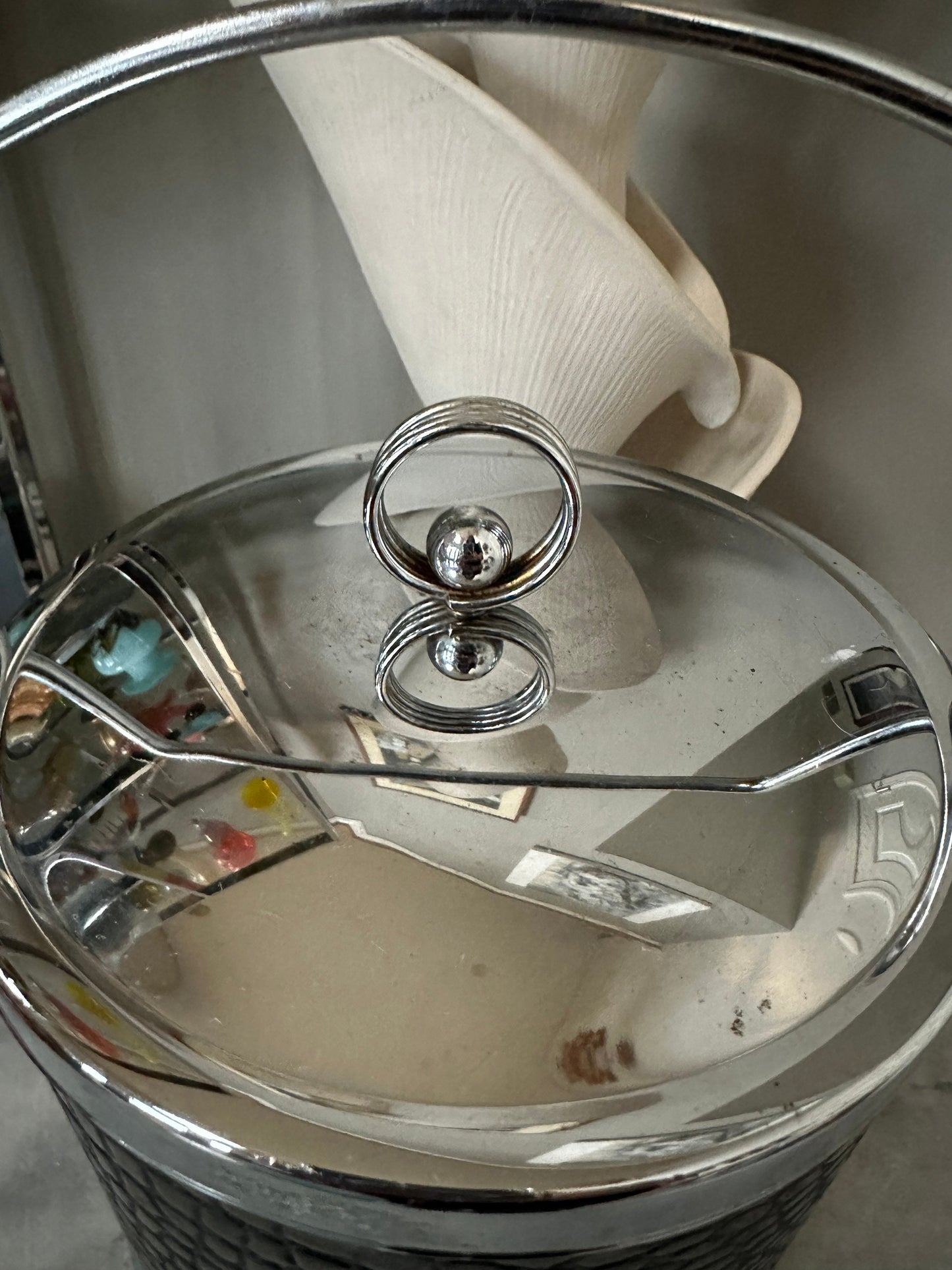 Vintage Chrome Ice Bucket: Black Faux Alligator Leather MCM Barware