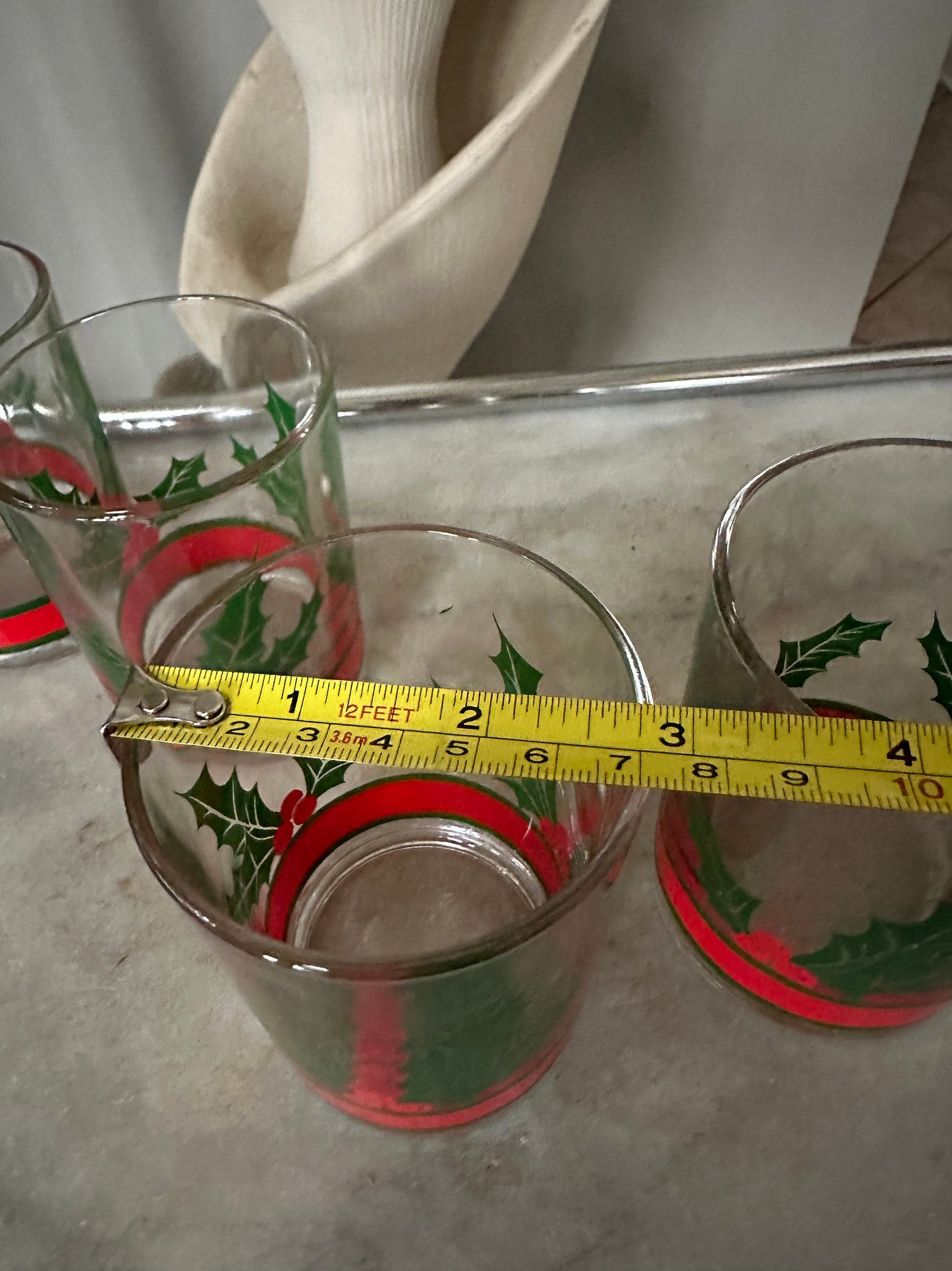 Libbey Holly & Berries Christmas Rock Glasses Tumblers set of 4