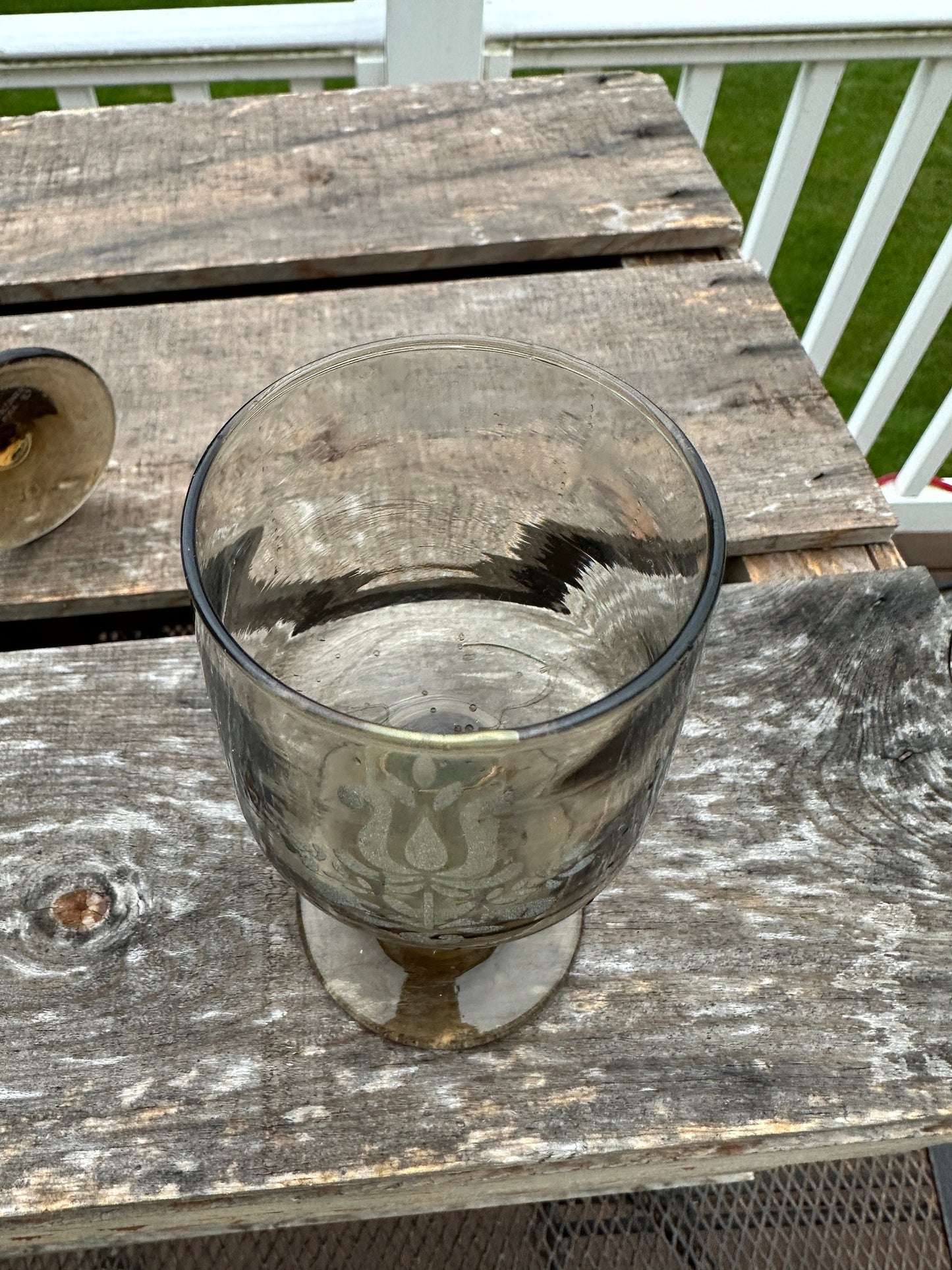 Set of 2 - Pfaltzgraff Midcentury Glass  Smoked Glass 'Village' Pattern Goblets, 8 Ounce Capacity.