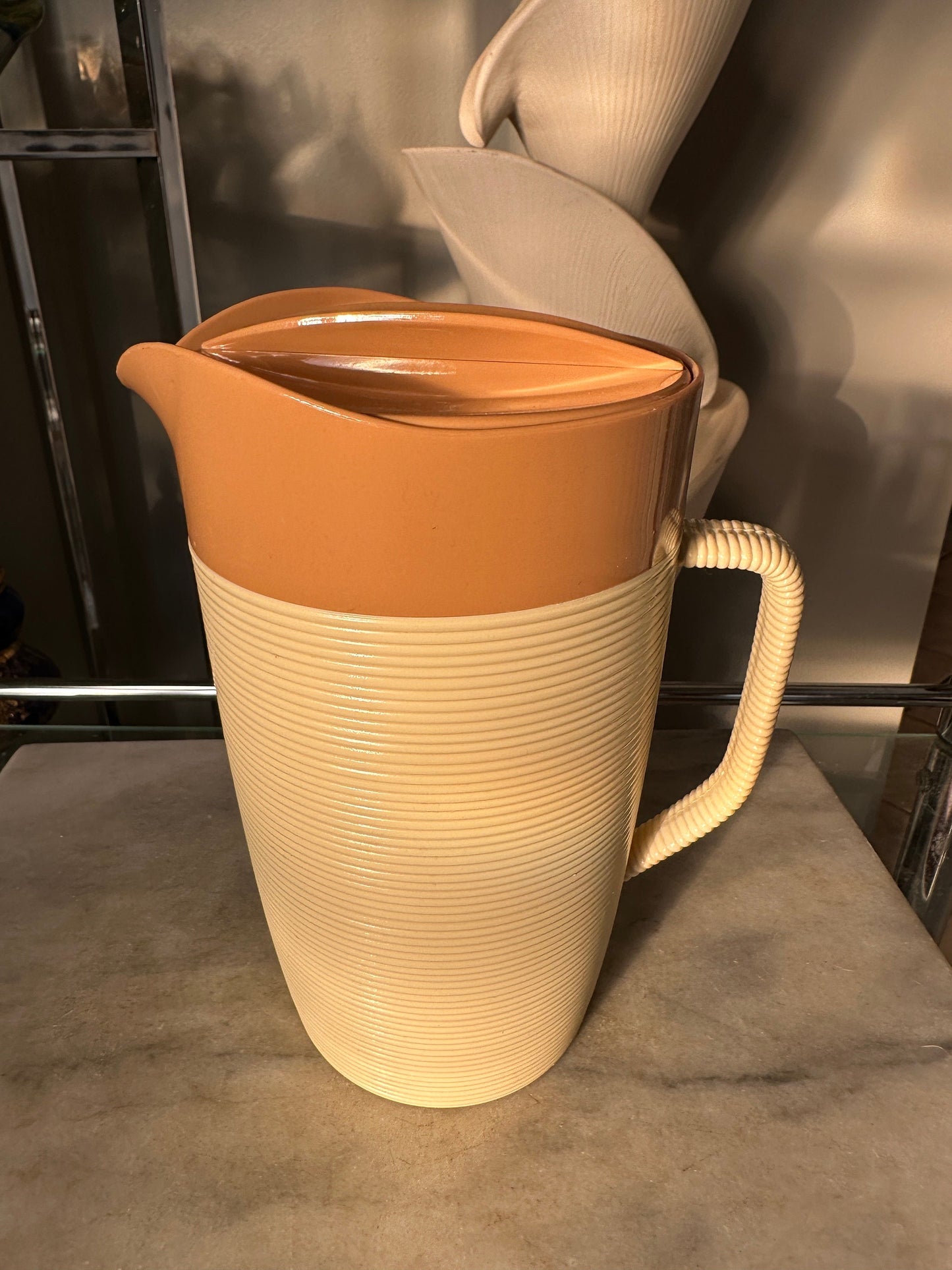 Vintage Raffiaware Thermo-temp Ribbed Vintage Pitcher Brown & Beige