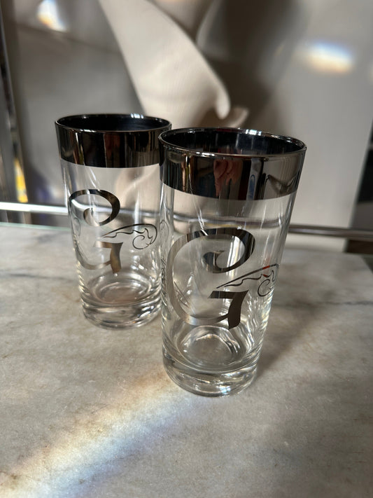 Dorothy Thorpe Style Highball Glasses: Platinum Band Monogram 'G' - Set of 2