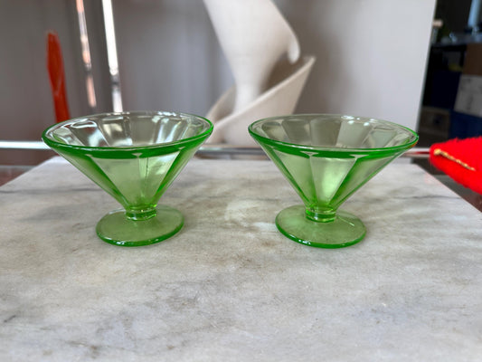 Vintage Green Depression Glass Federal Glass, Sherbet/Fruit/Dessert Bowls - Set of 2