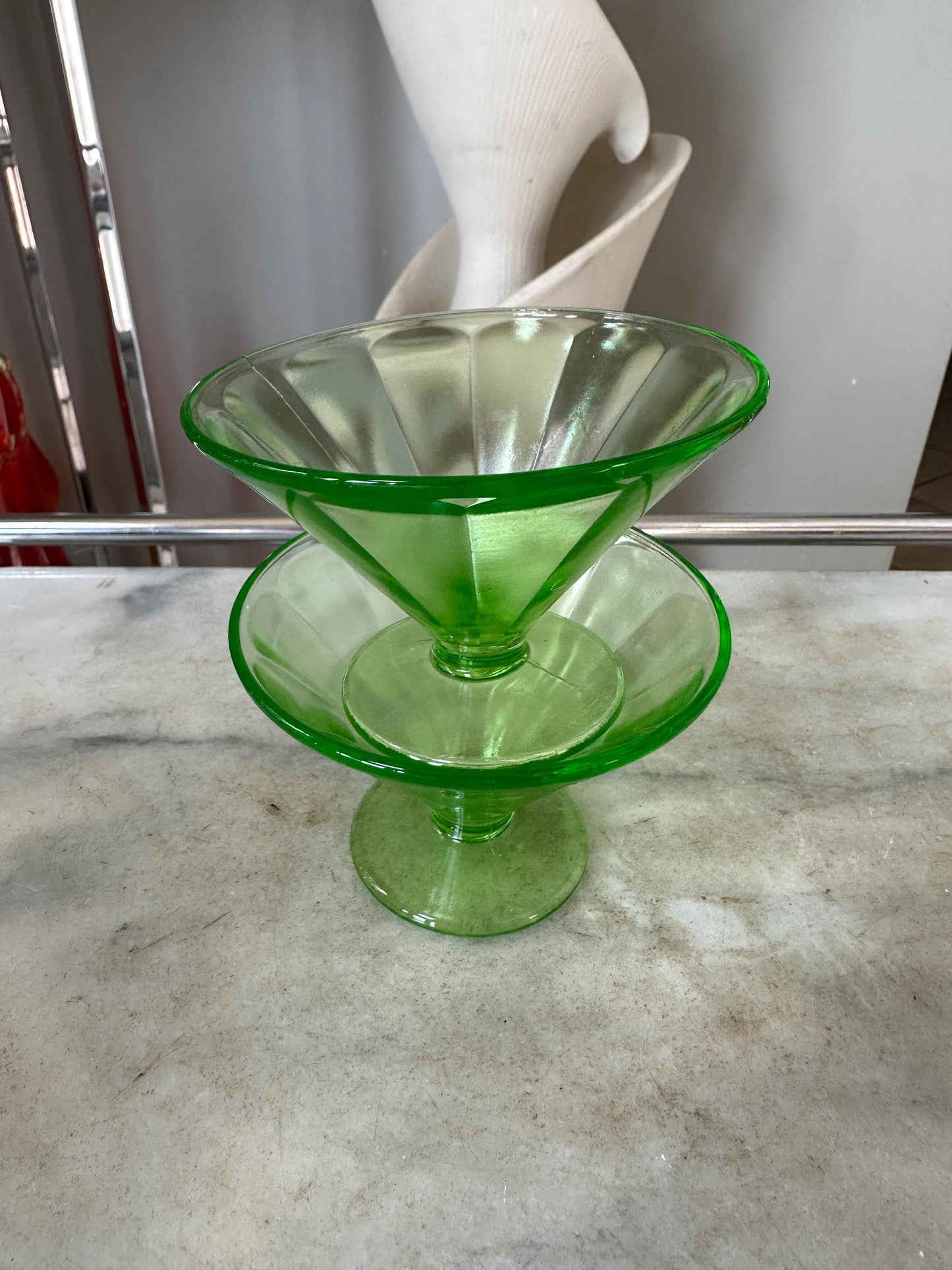 Vintage Green Depression Glass Federal Glass, Sherbet/Fruit/Dessert Bowls - Set of 2