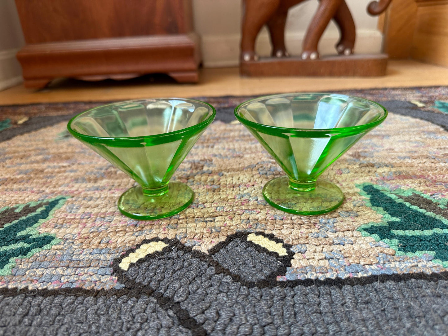Vintage Green Depression Glass Federal Glass, Sherbet/Fruit/Dessert Bowls - Set of 2