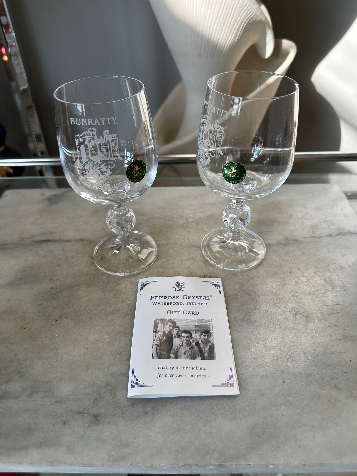 Vintage Waterford Crystal Goblets: Bunratty Castle Souvenir, Boxed