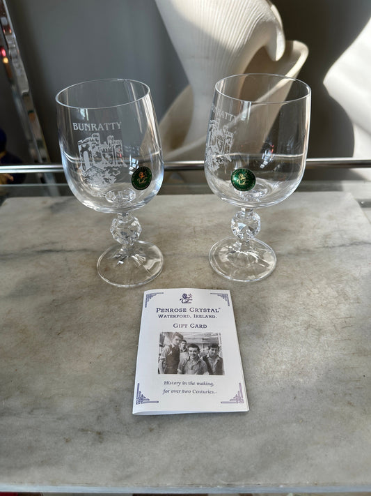 Vintage Waterford Crystal Goblets: Bunratty Castle Souvenir, Boxed