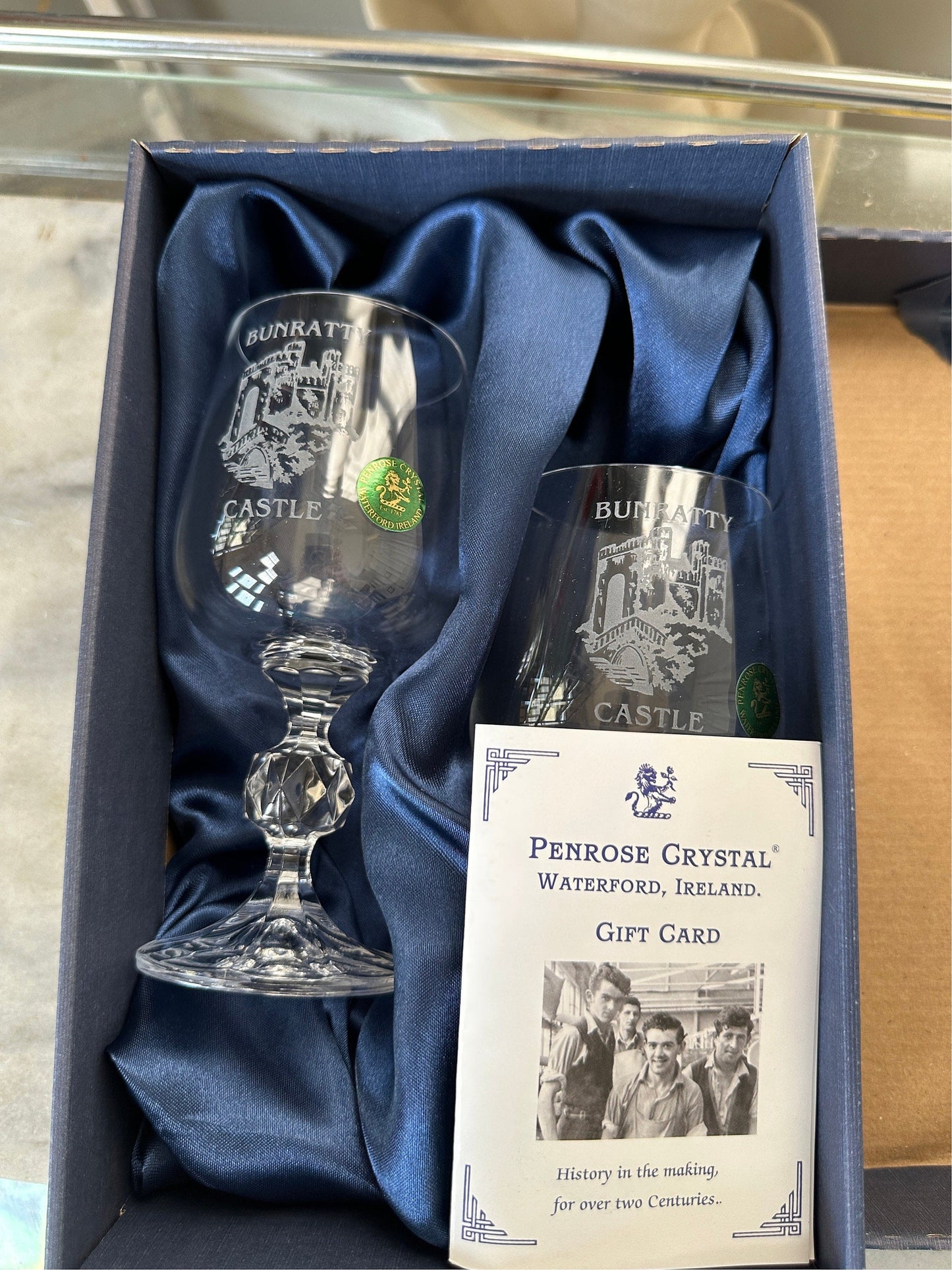 Vintage Waterford Crystal Goblets: Bunratty Castle Souvenir, Boxed
