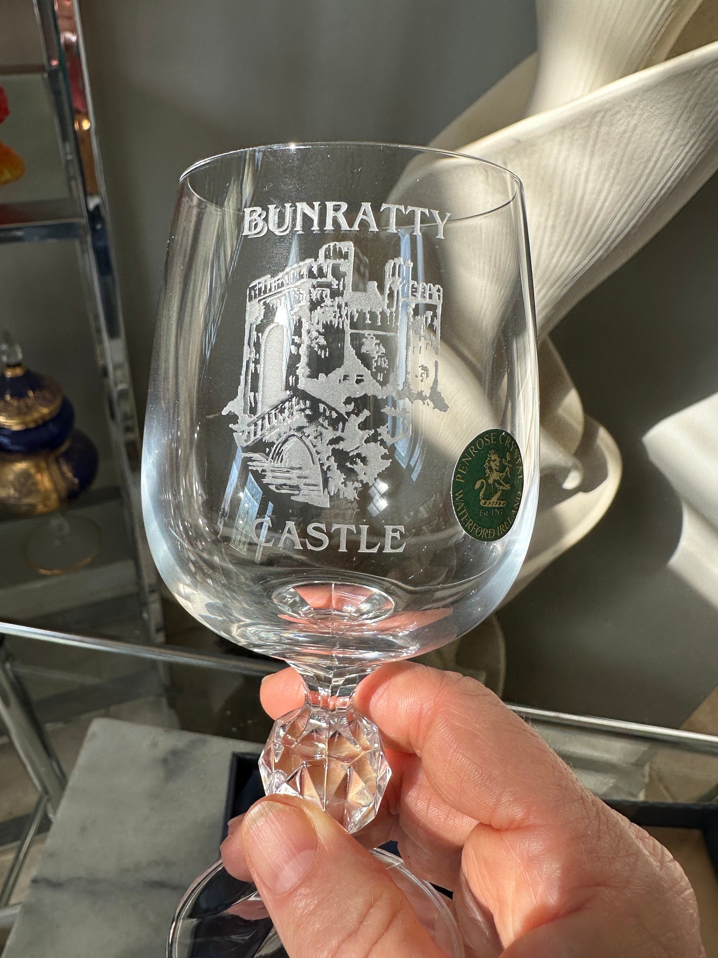 Vintage Waterford Crystal Goblets: Bunratty Castle Souvenir, Boxed