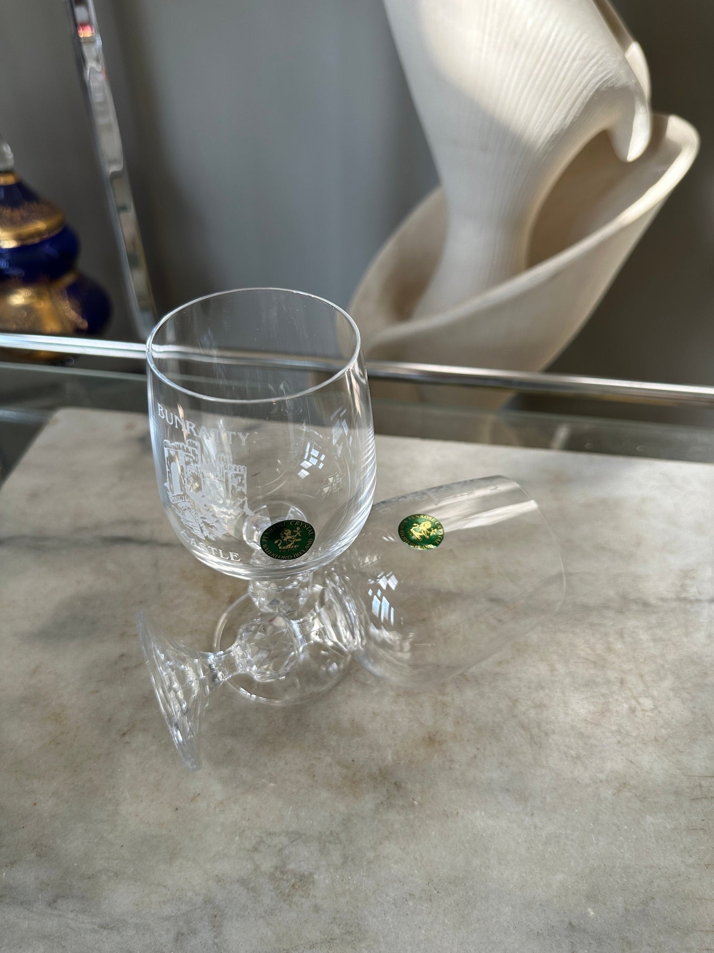 Vintage Waterford Crystal Goblets: Bunratty Castle Souvenir, Boxed