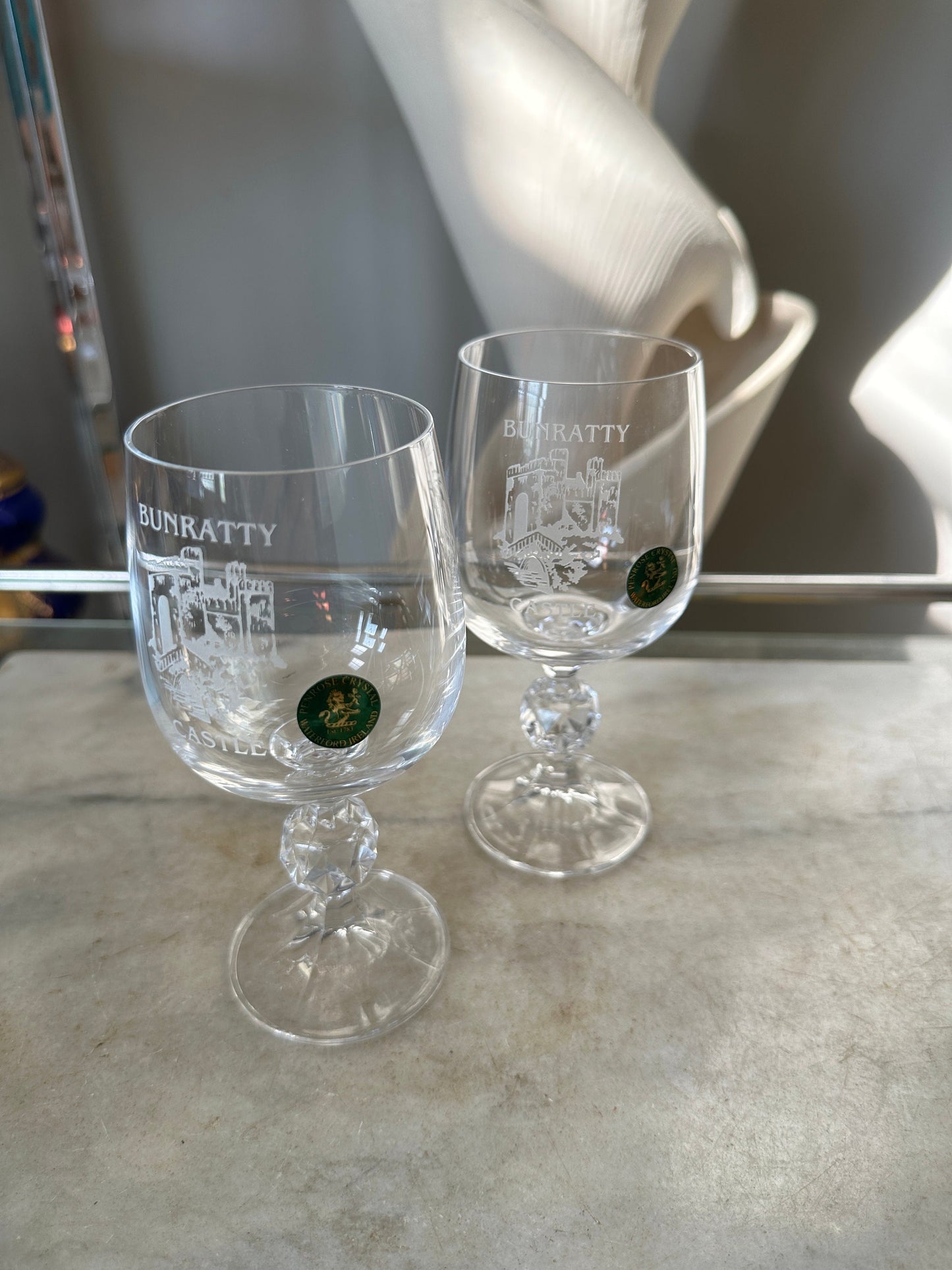 Vintage Waterford Crystal Goblets: Bunratty Castle Souvenir, Boxed
