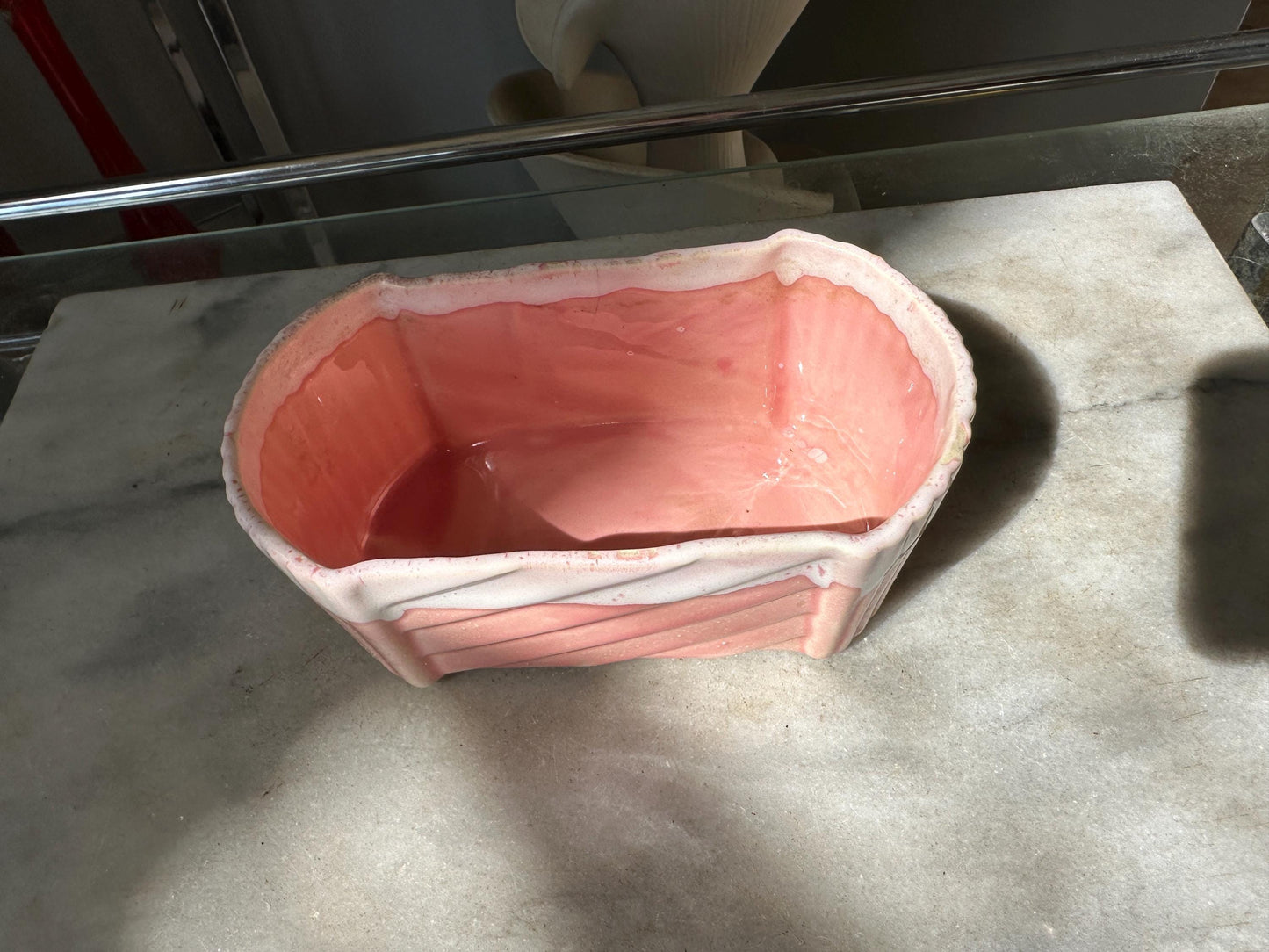 Vintage 1960’s UPCO 200-6 USA Pink Rectangle Planter With White Drip