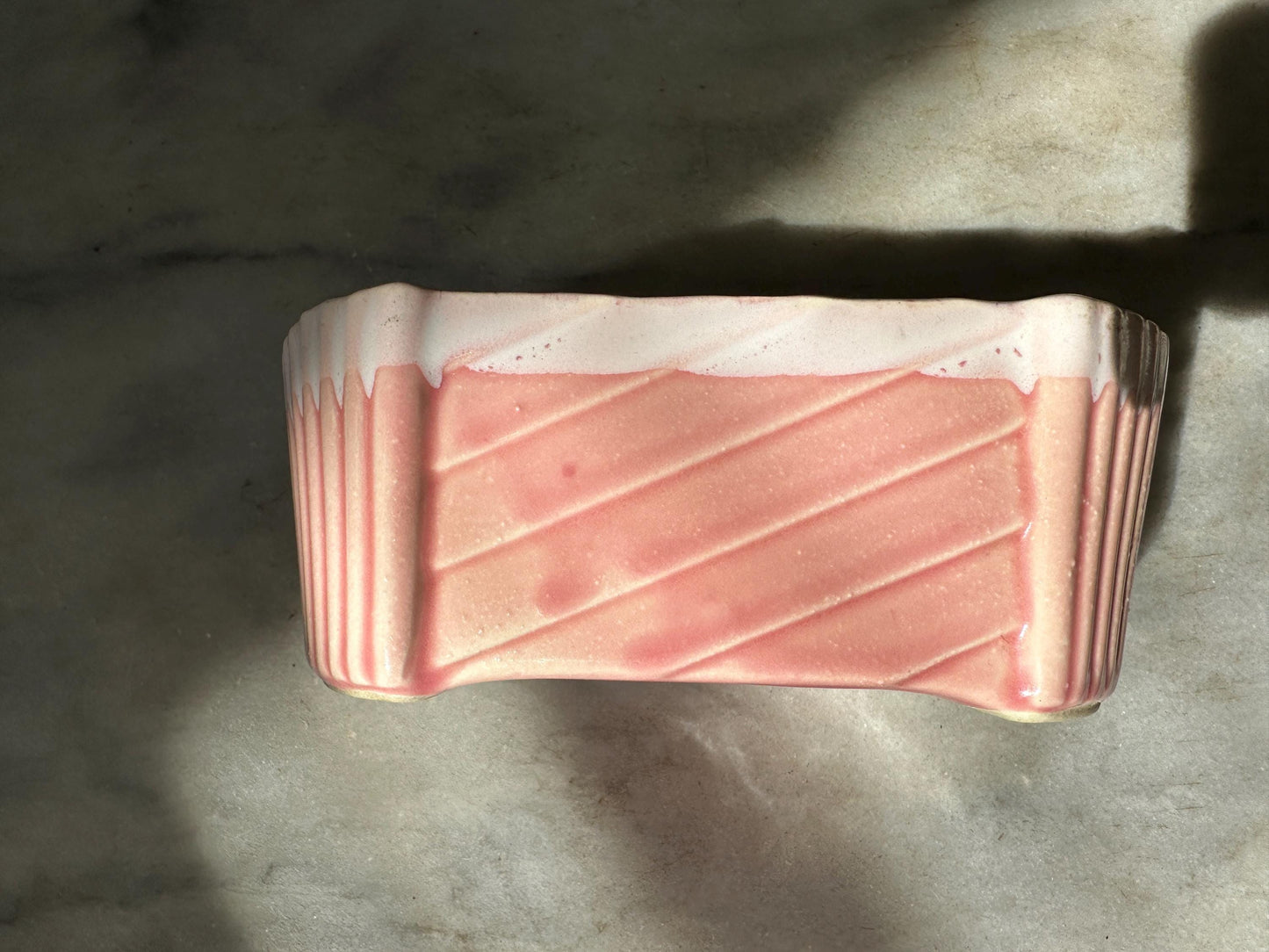 Vintage 1960’s UPCO 200-6 USA Pink Rectangle Planter With White Drip