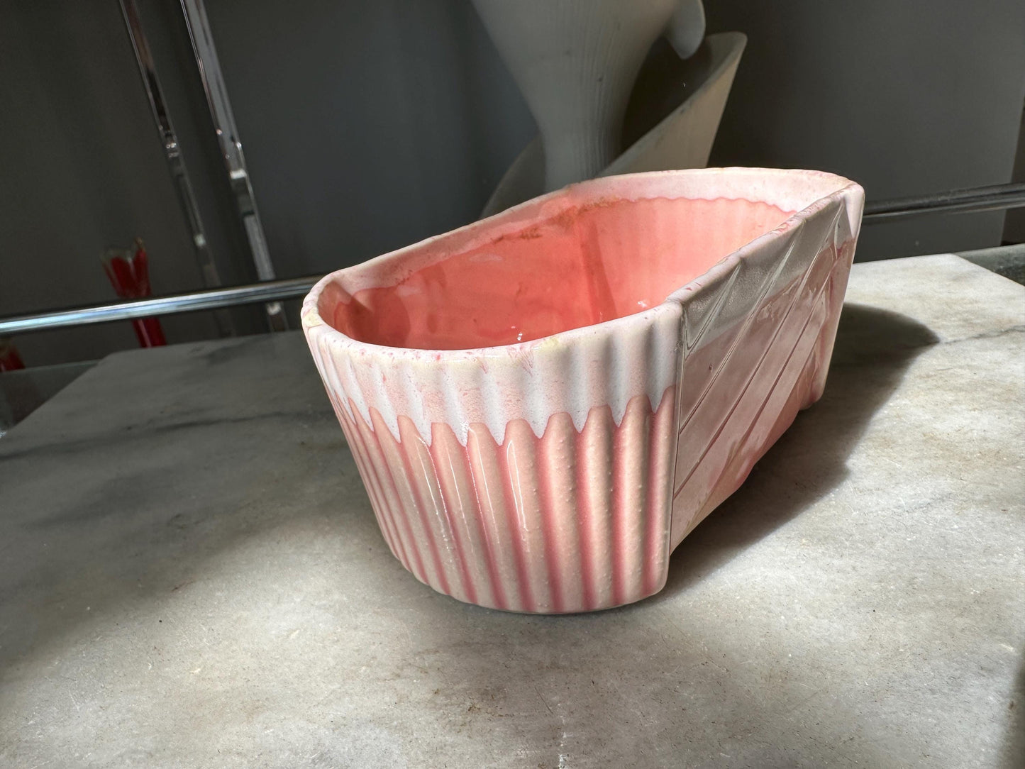 Vintage 1960’s UPCO 200-6 USA Pink Rectangle Planter With White Drip