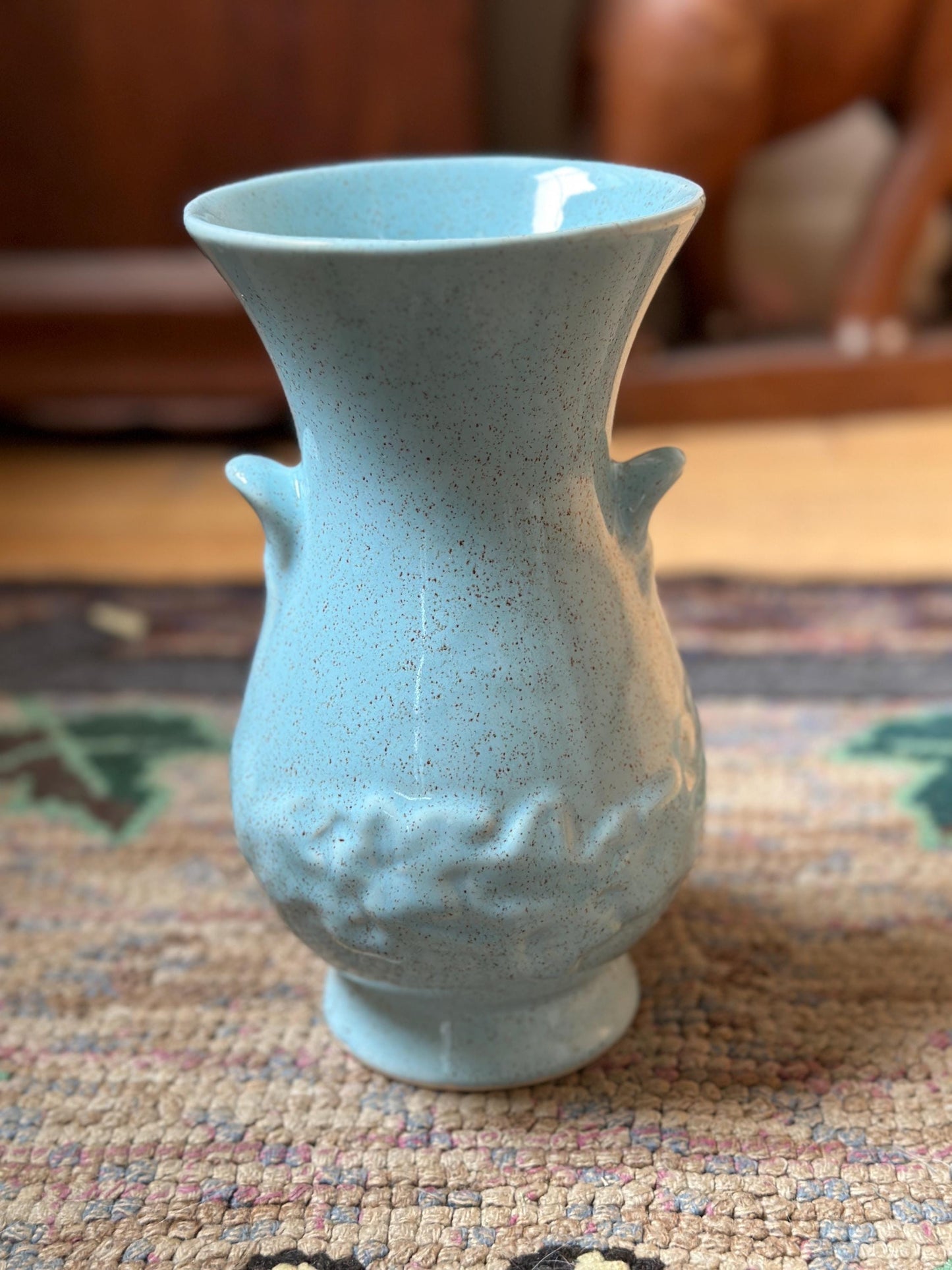 Vintage Brush McCoy Vase: Aqua Speckled Ceramic Vase, USA Pottery