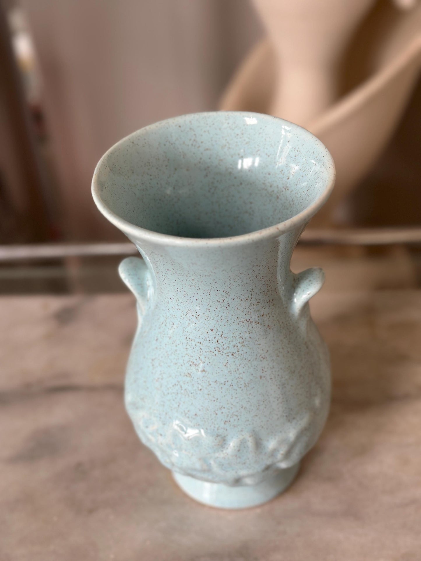 Vintage Brush McCoy Vase: Aqua Speckled Ceramic Vase, USA Pottery