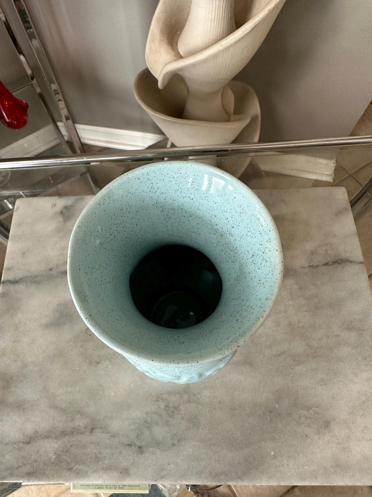 Vintage Brush McCoy Vase: Aqua Speckled Ceramic Vase, USA Pottery